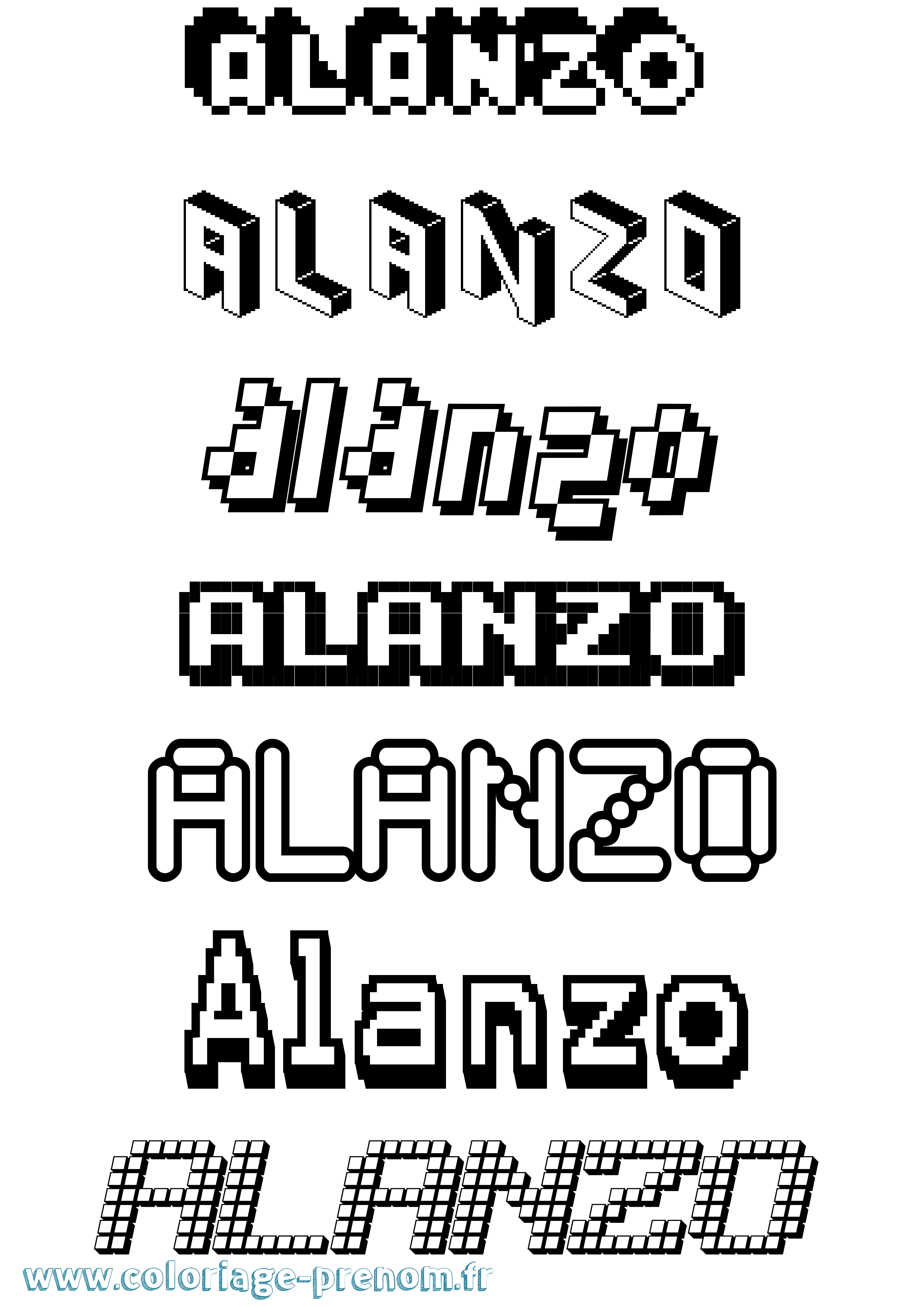 Coloriage prénom Alanzo Pixel