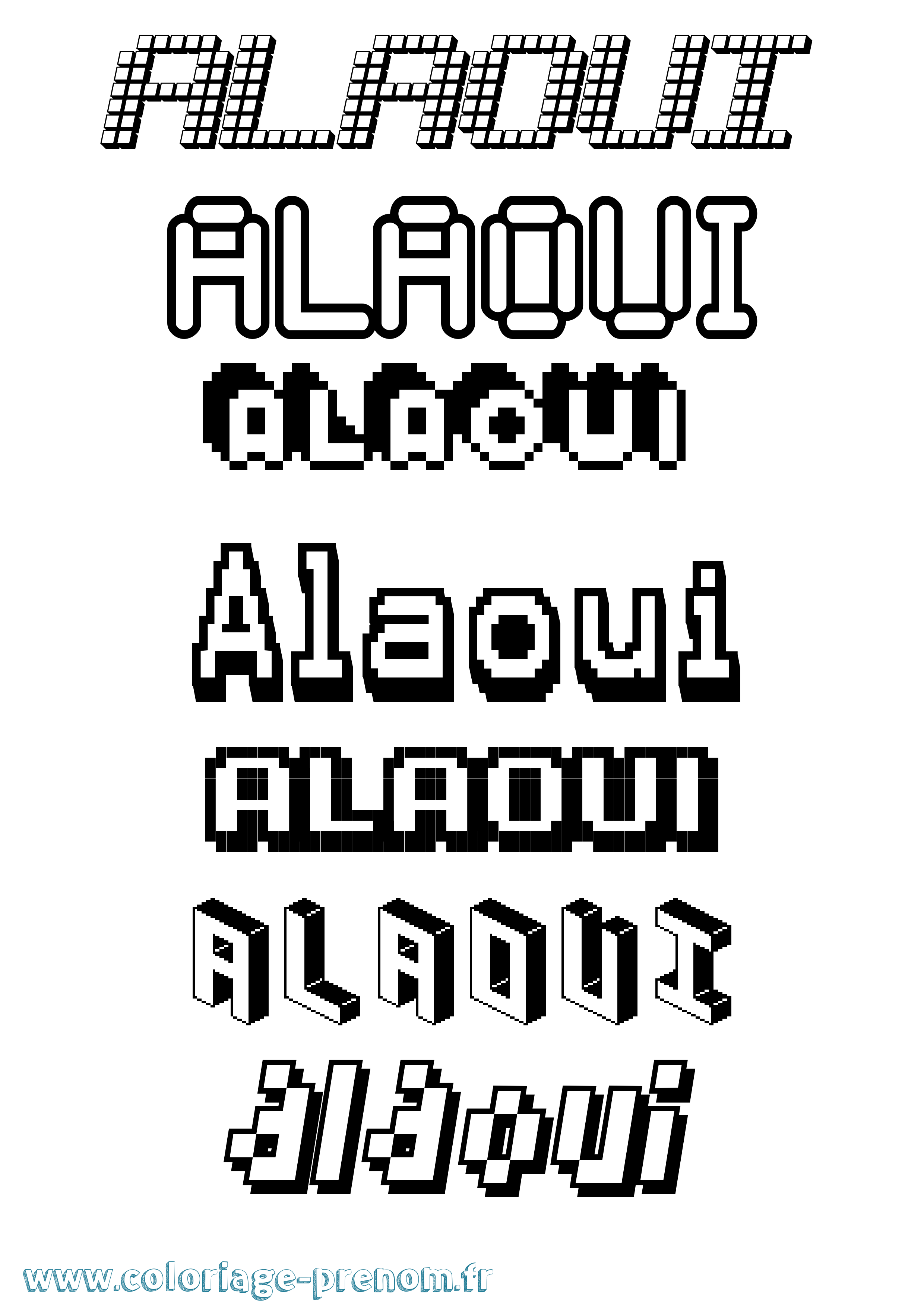 Coloriage prénom Alaoui Pixel