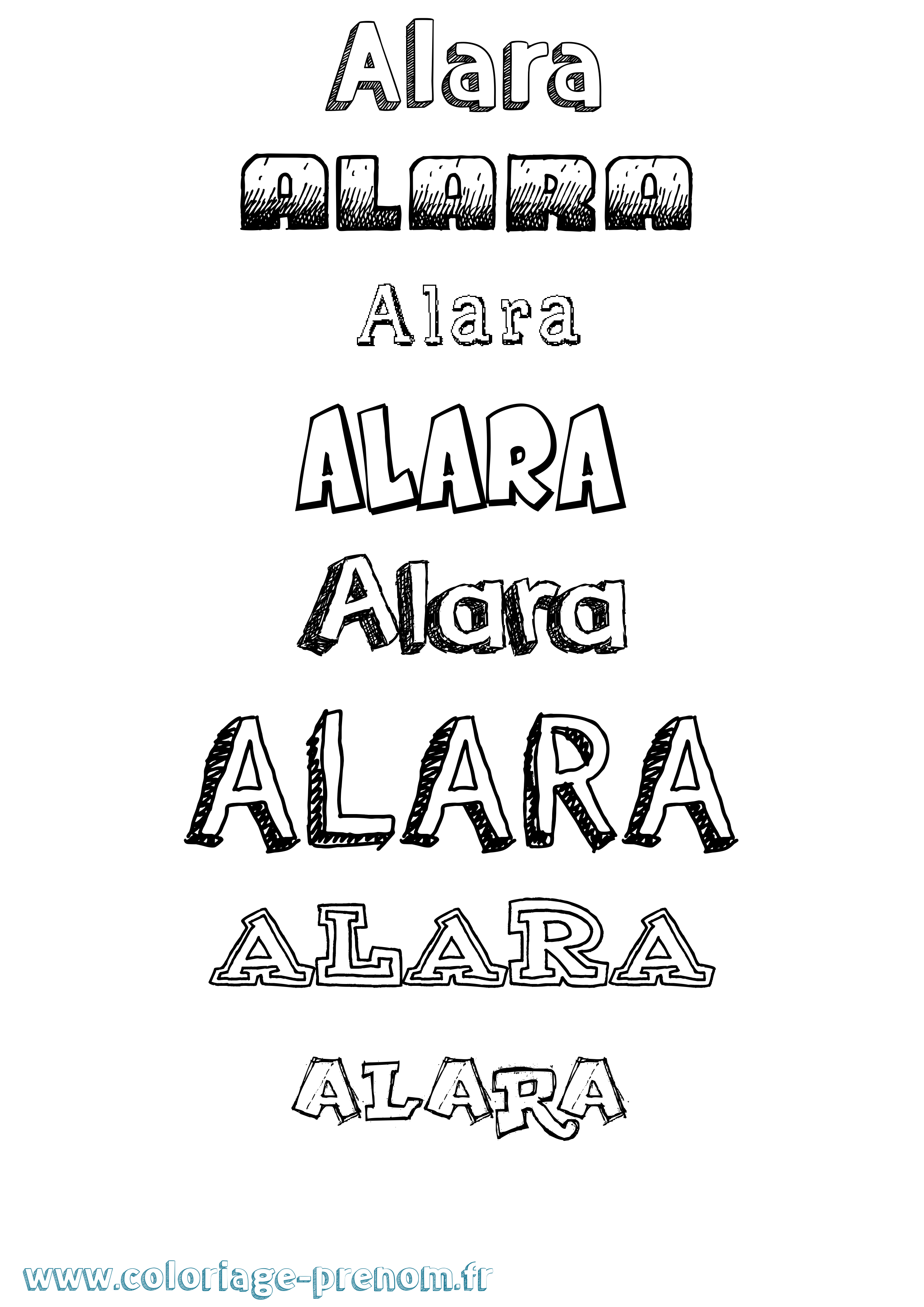 Coloriage prénom Alara Dessiné