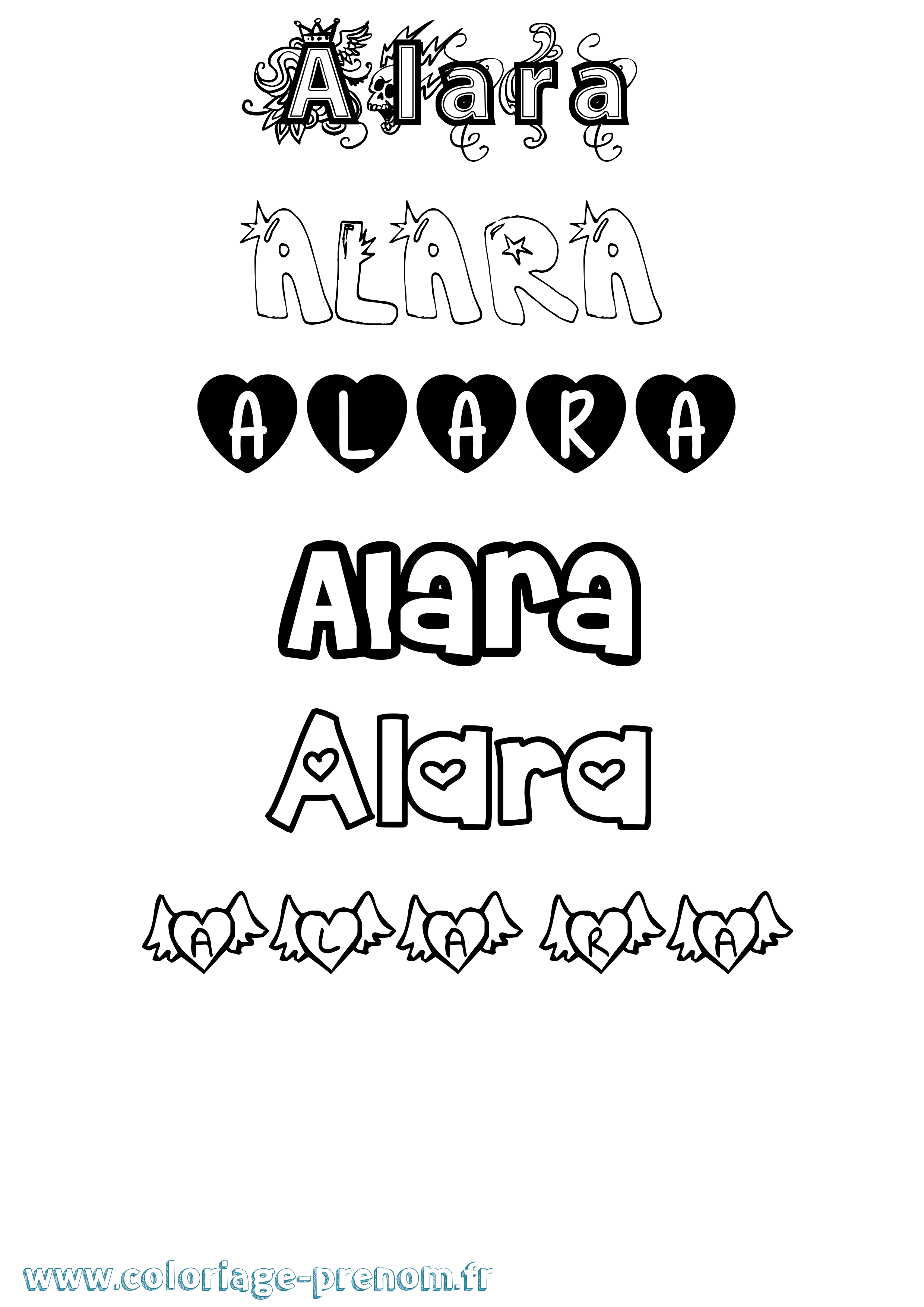 Coloriage prénom Alara Girly