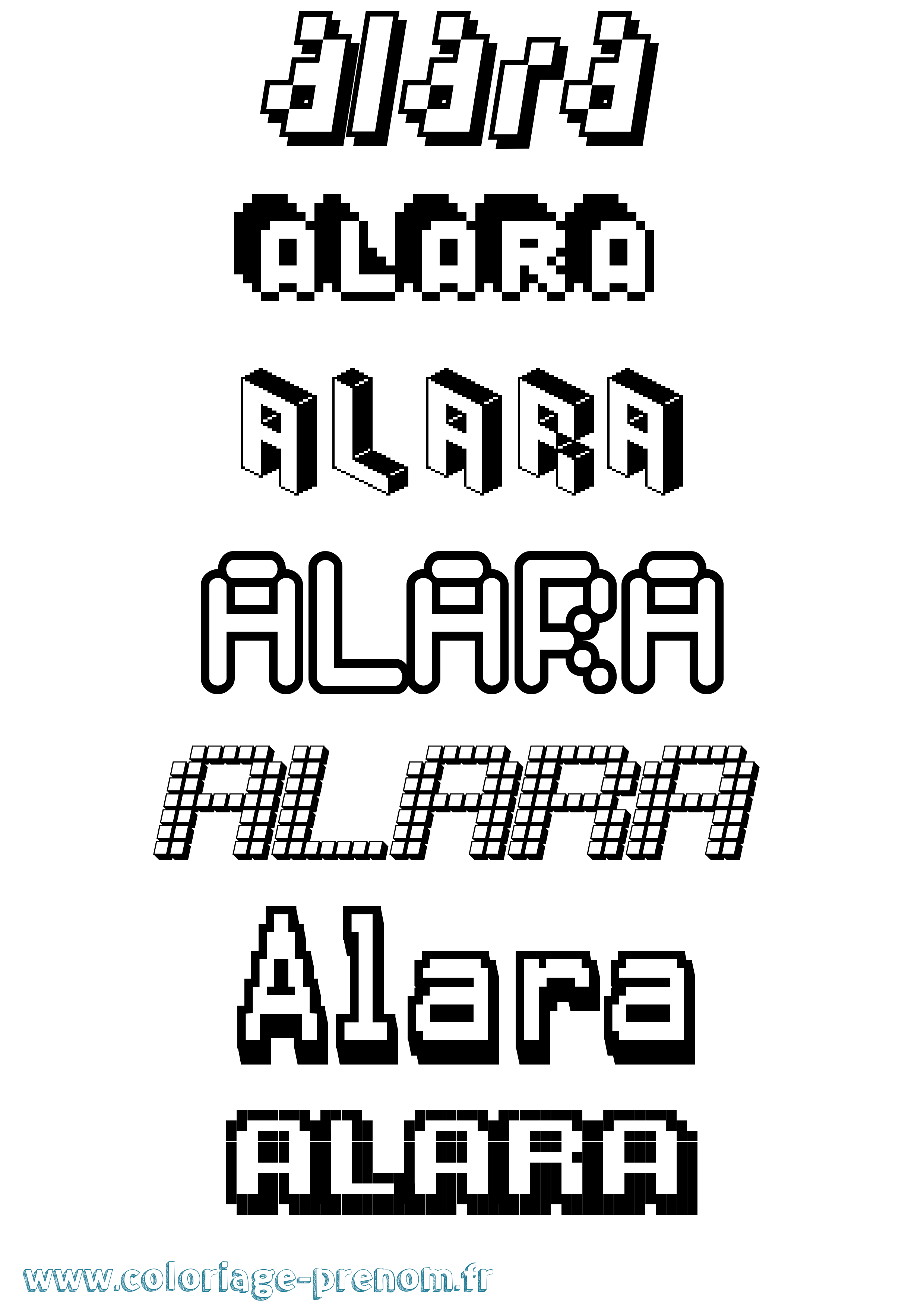 Coloriage prénom Alara Pixel
