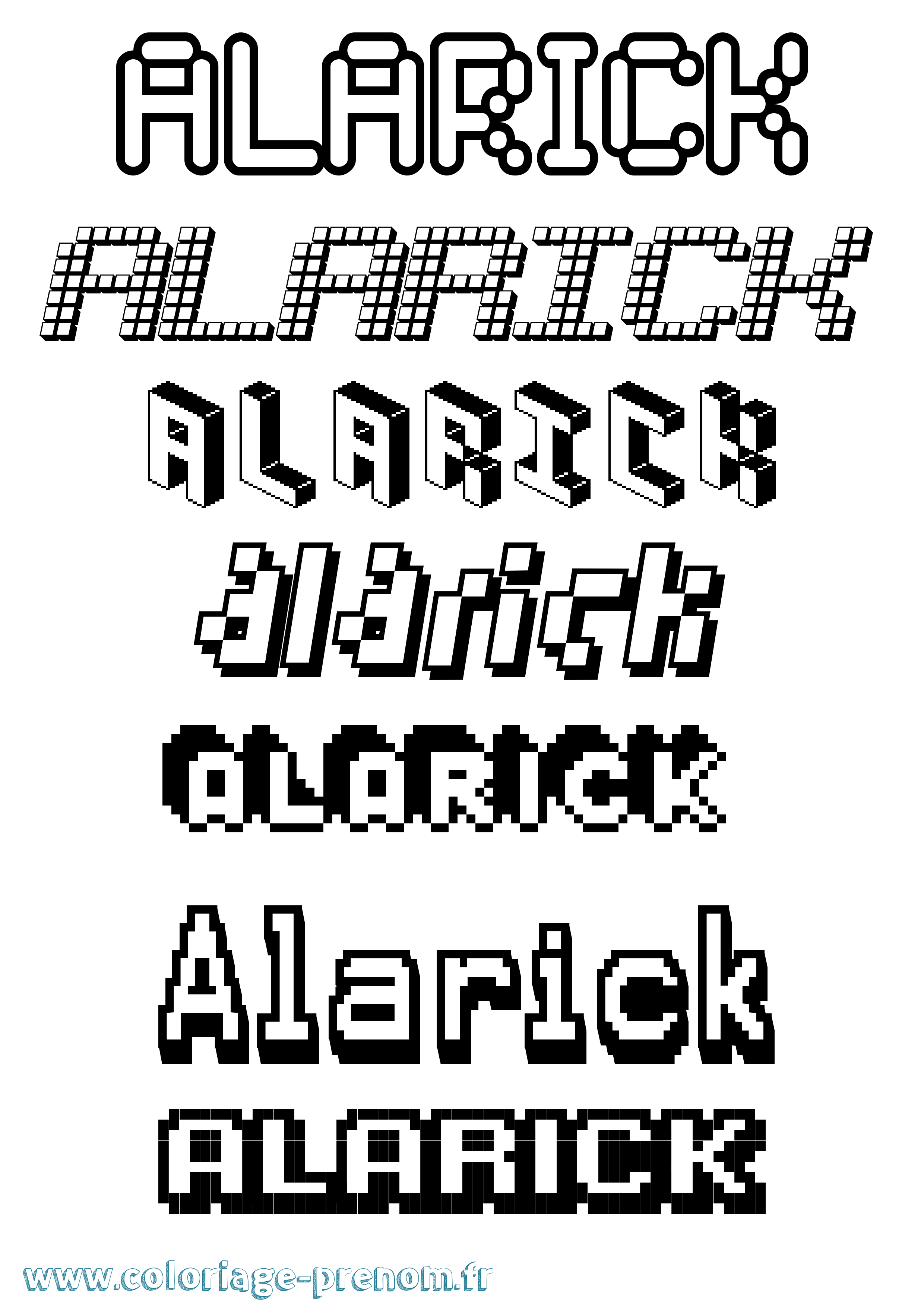 Coloriage prénom Alarick Pixel