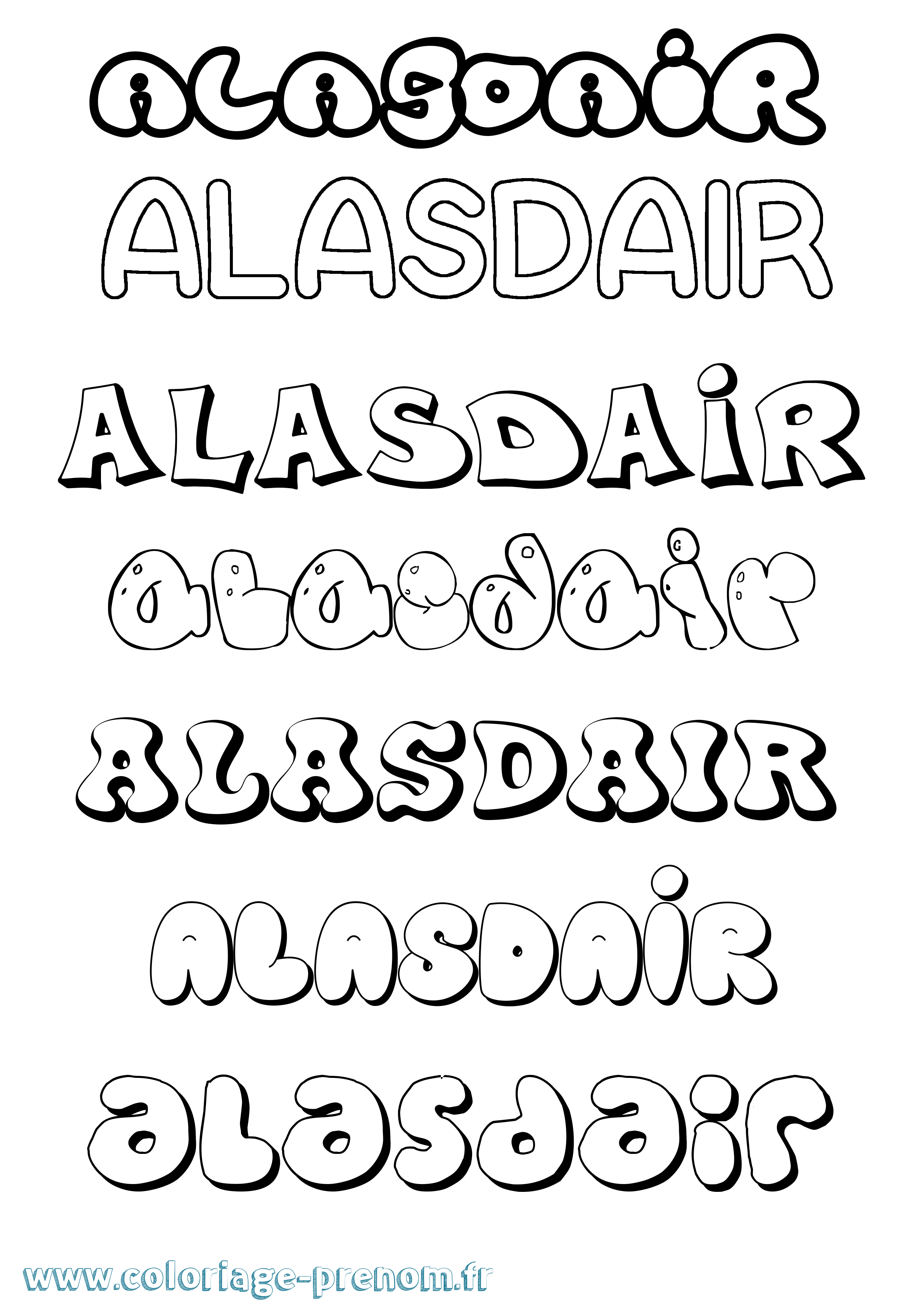 Coloriage prénom Alasdair Bubble