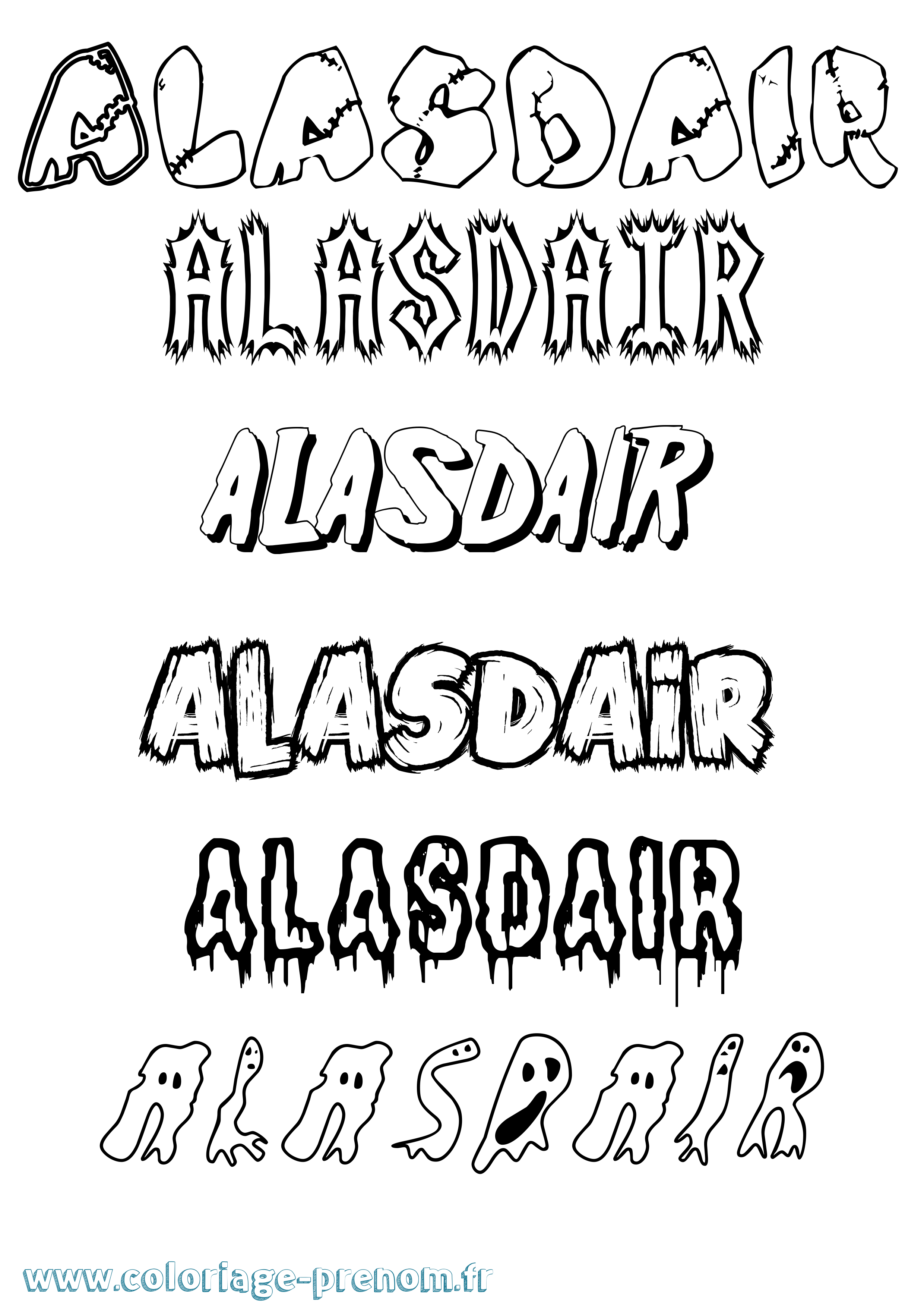 Coloriage prénom Alasdair Frisson