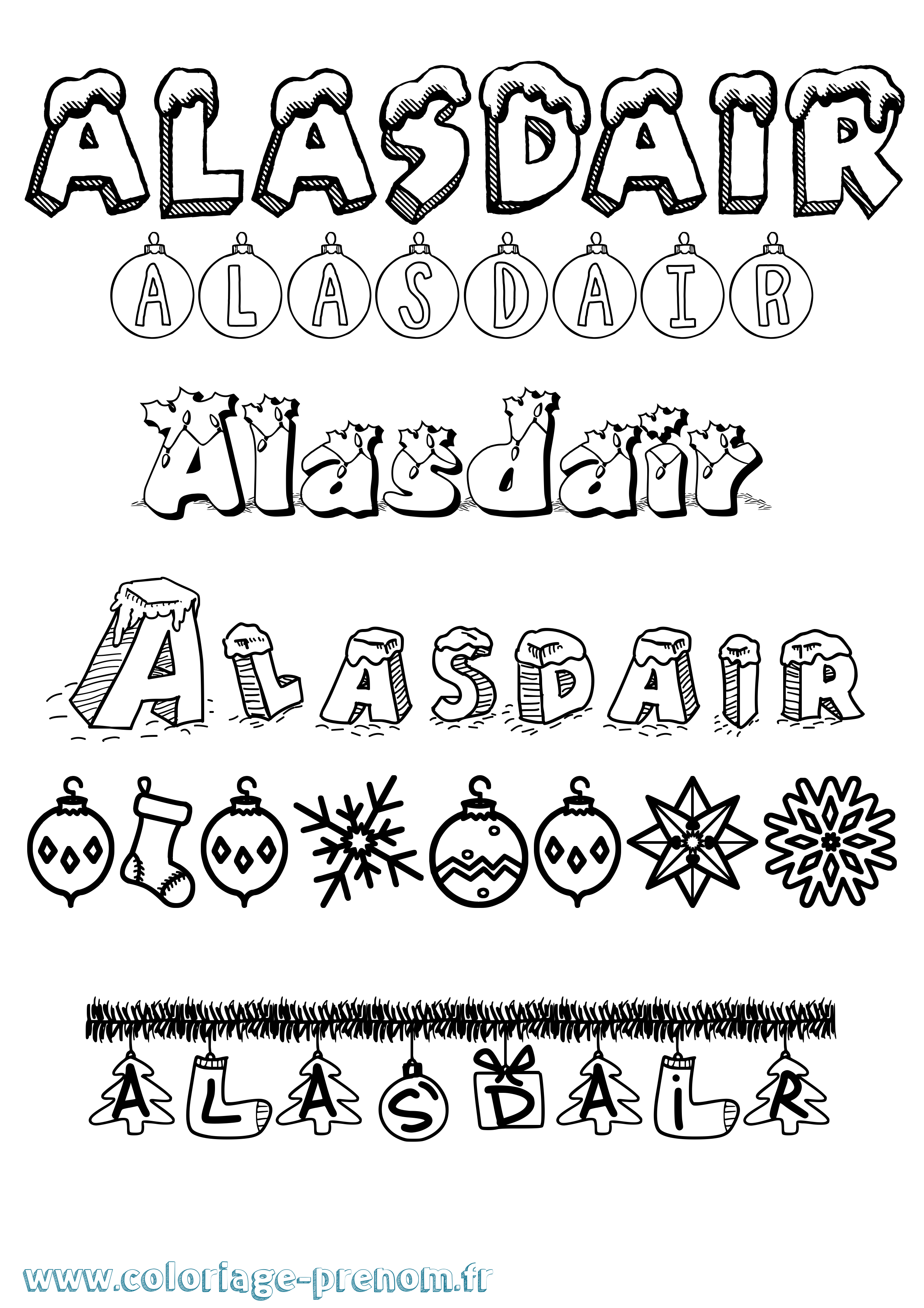 Coloriage prénom Alasdair Noël