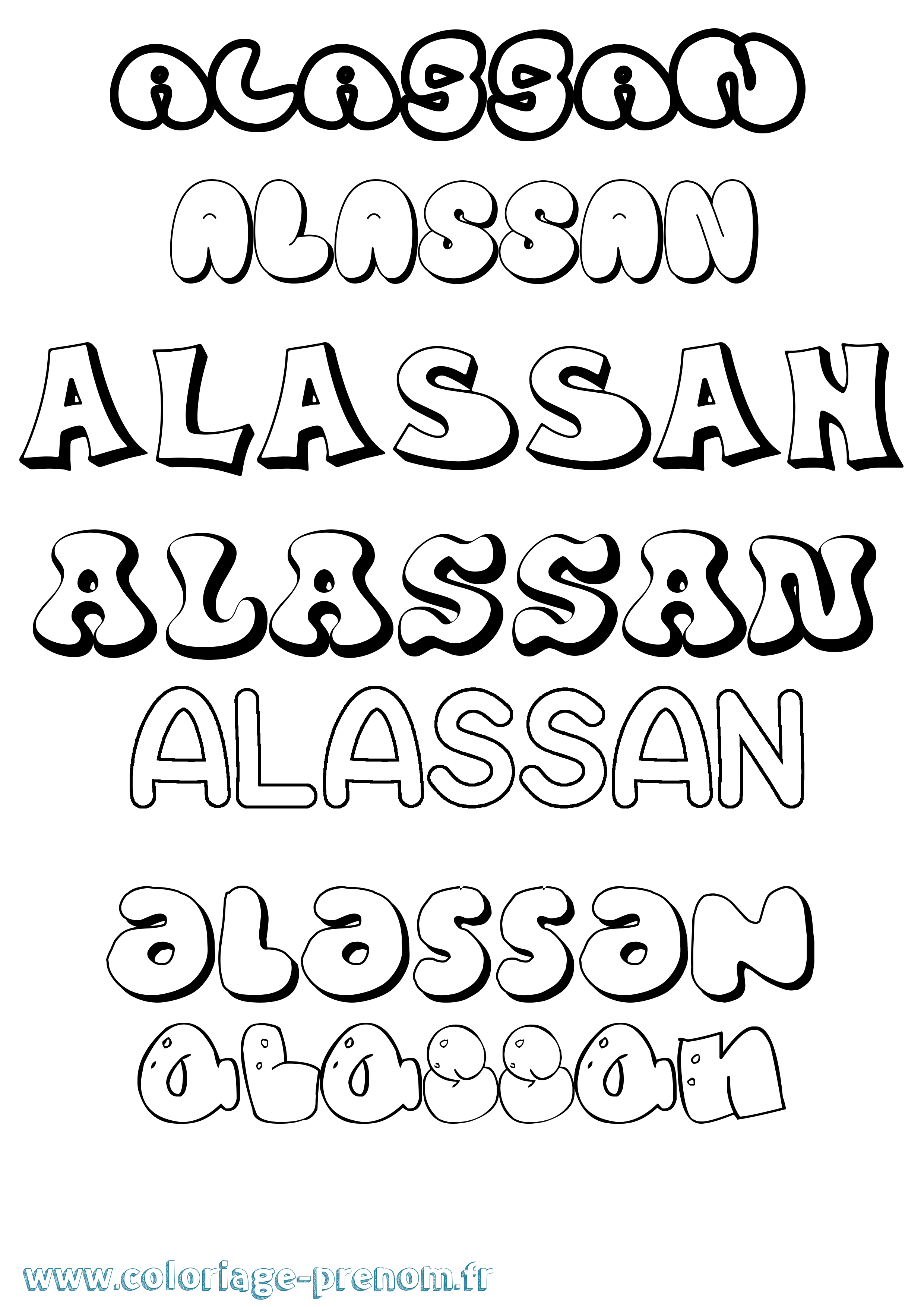 Coloriage prénom Alassan Bubble