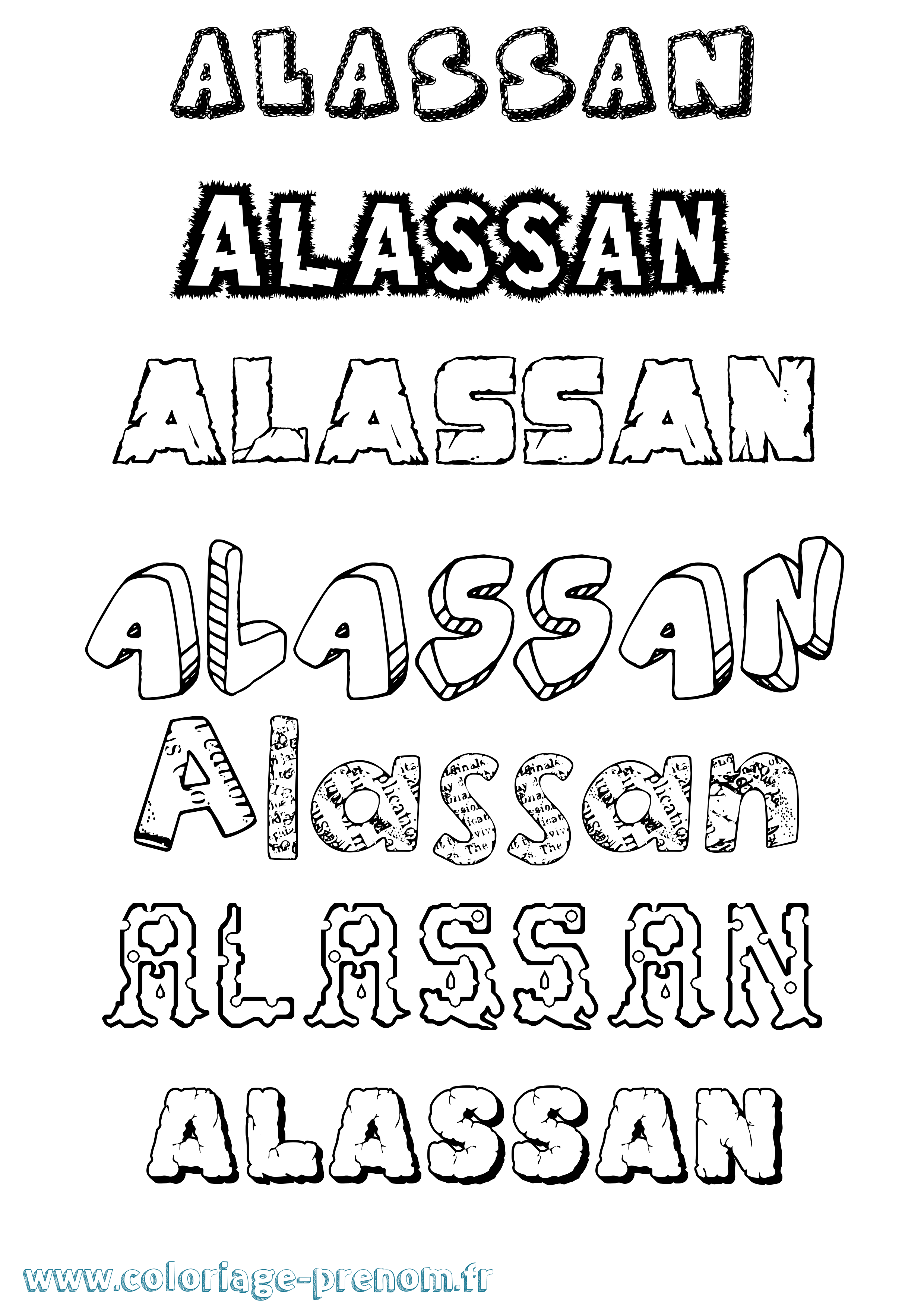 Coloriage prénom Alassan Destructuré