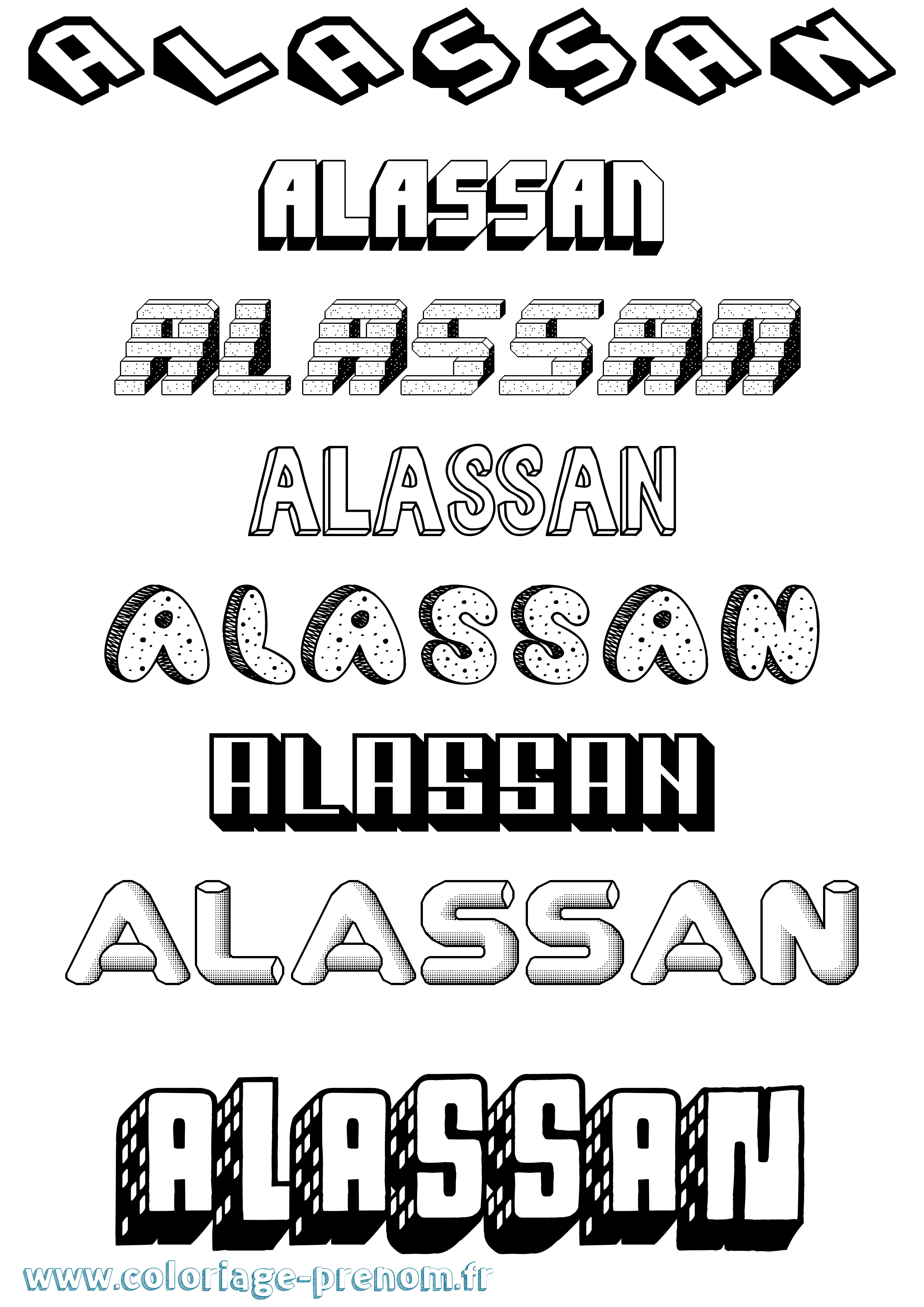 Coloriage prénom Alassan Effet 3D