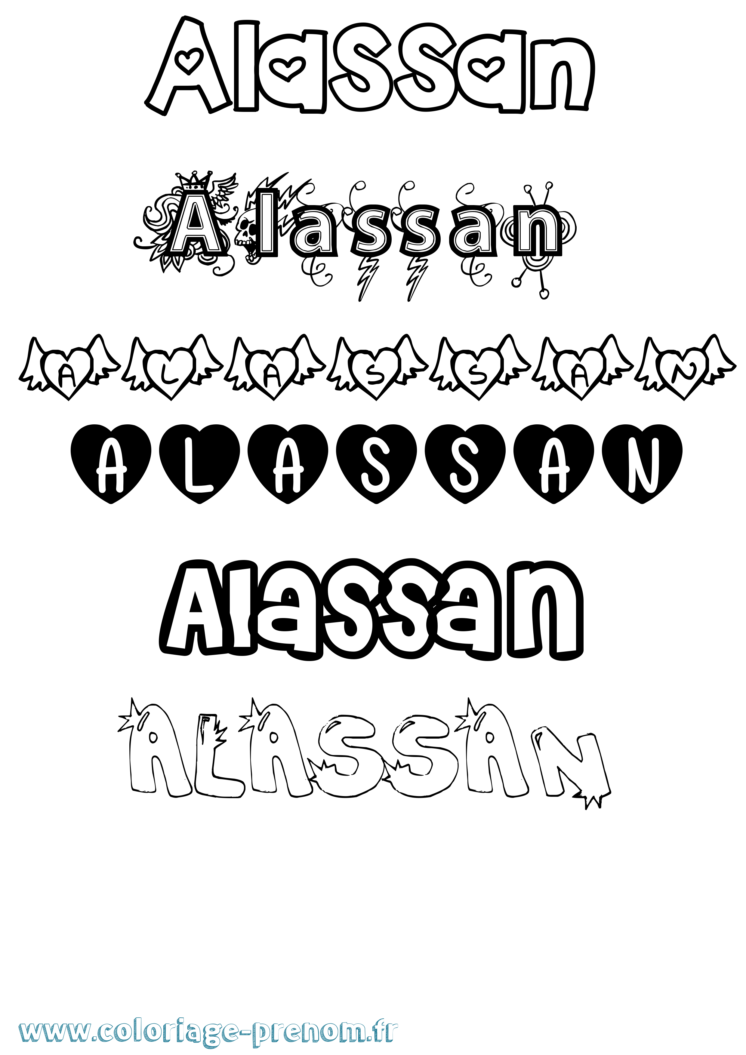Coloriage prénom Alassan Girly