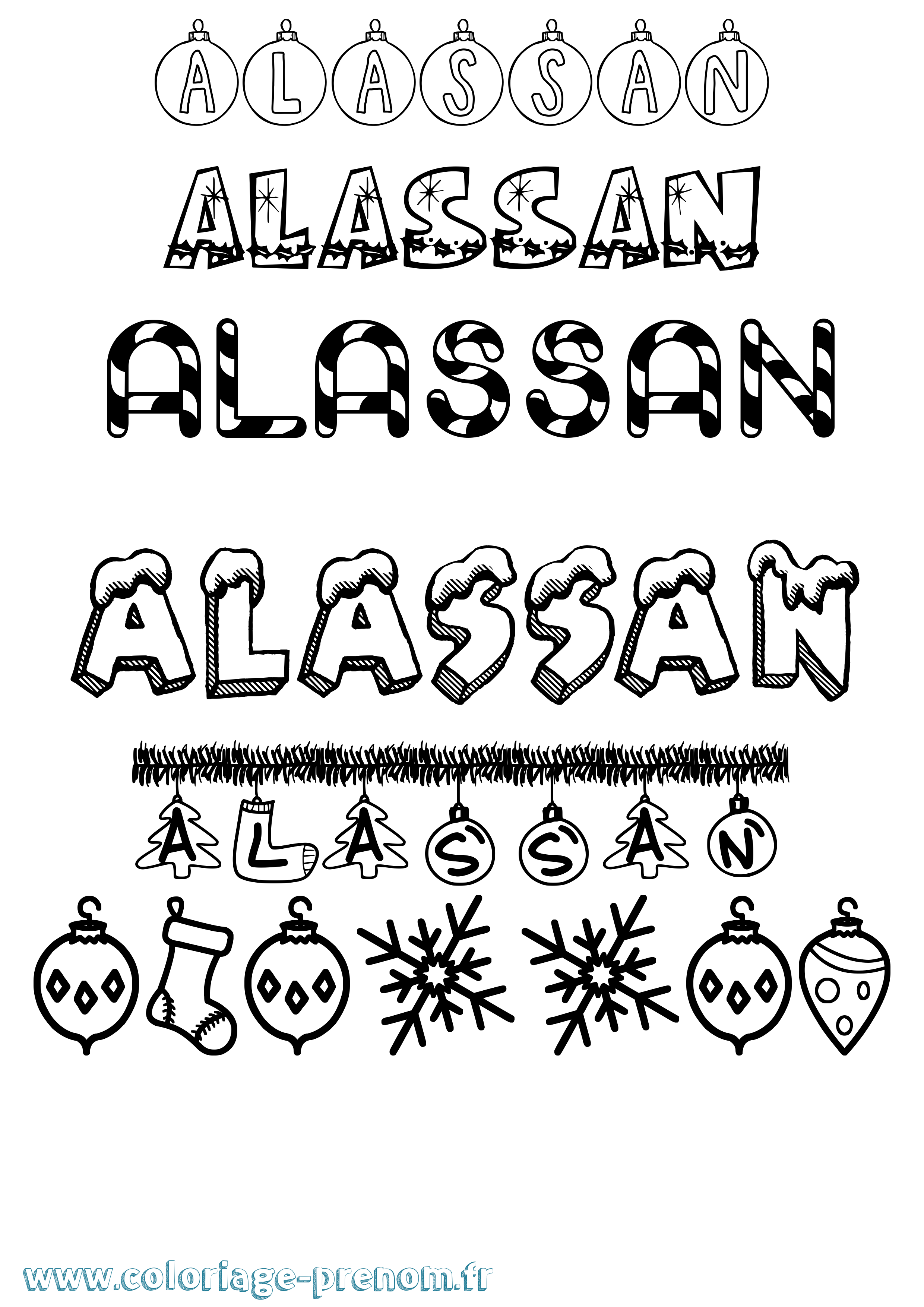 Coloriage prénom Alassan Noël