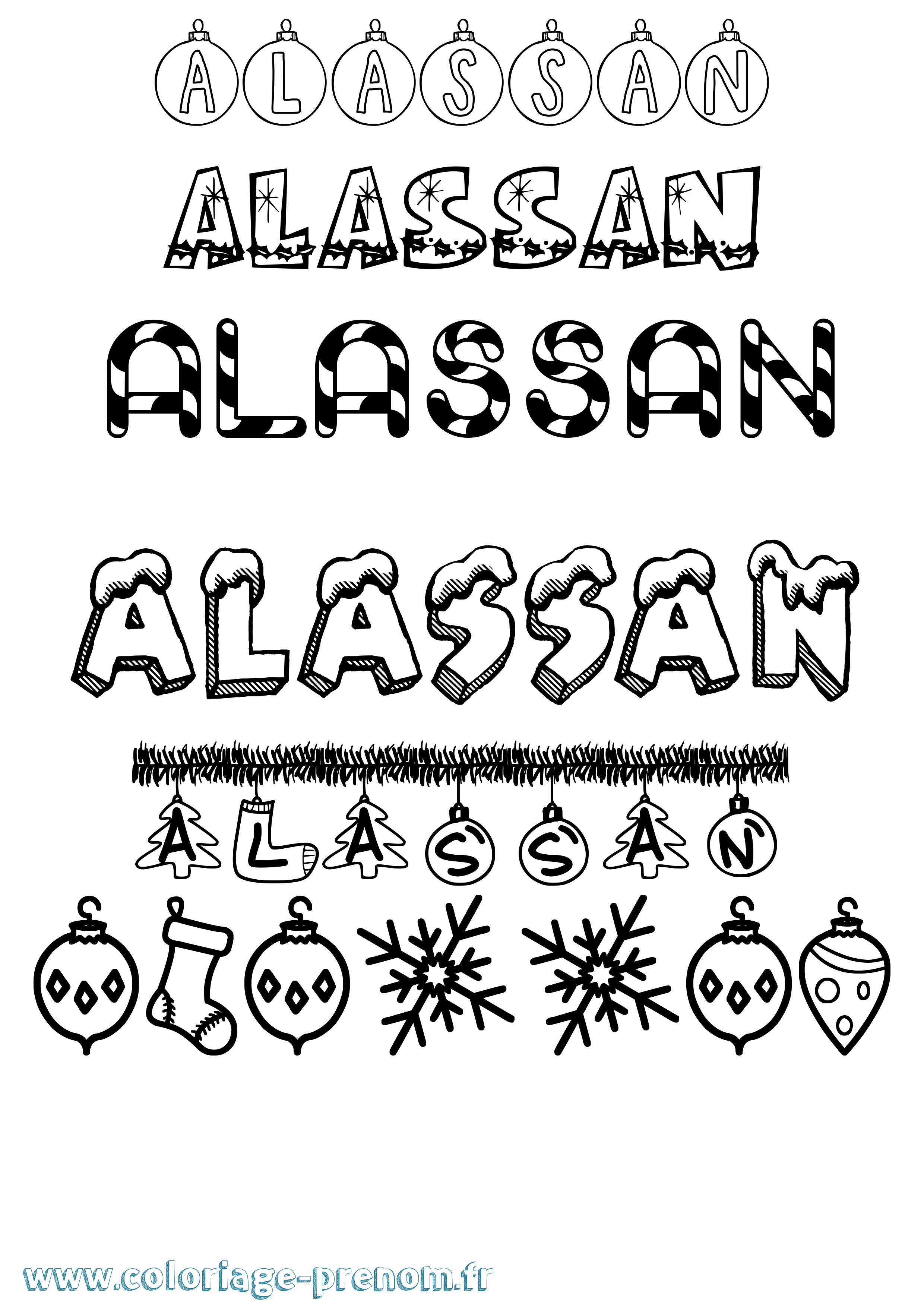 Coloriage Alassan Noël Coloriage prénom Alassan Noël