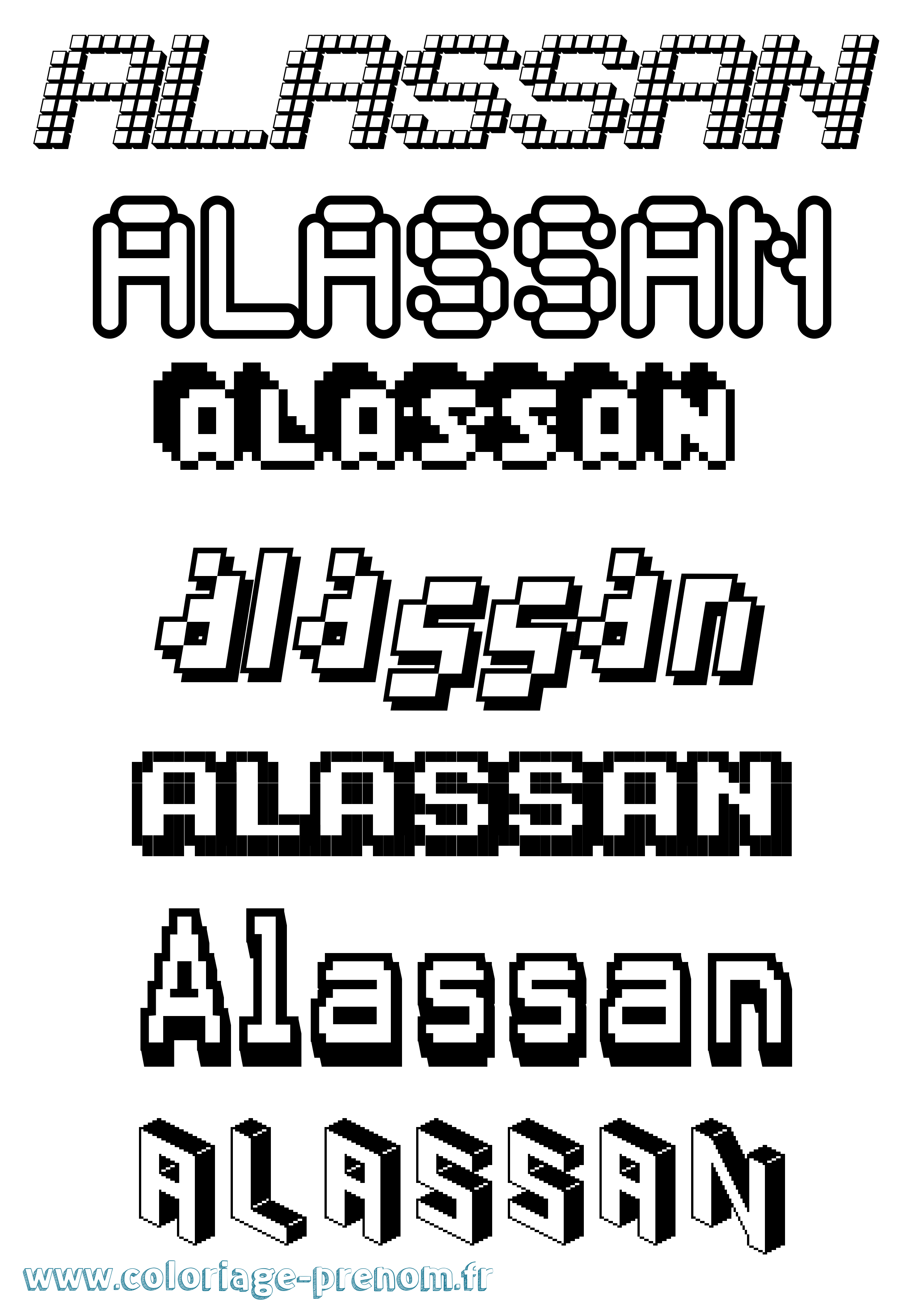 Coloriage prénom Alassan Pixel