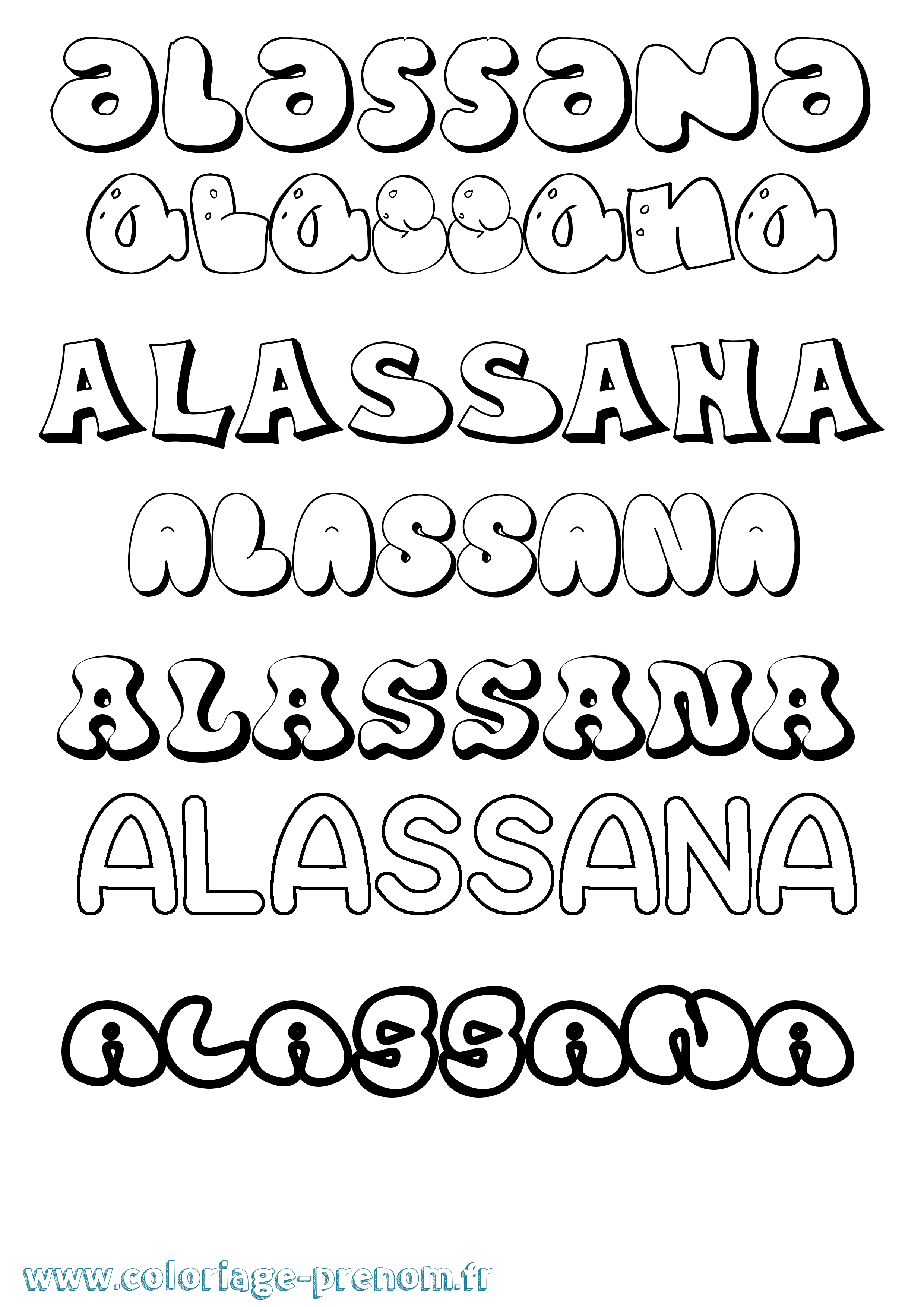 Coloriage prénom Alassana Bubble
