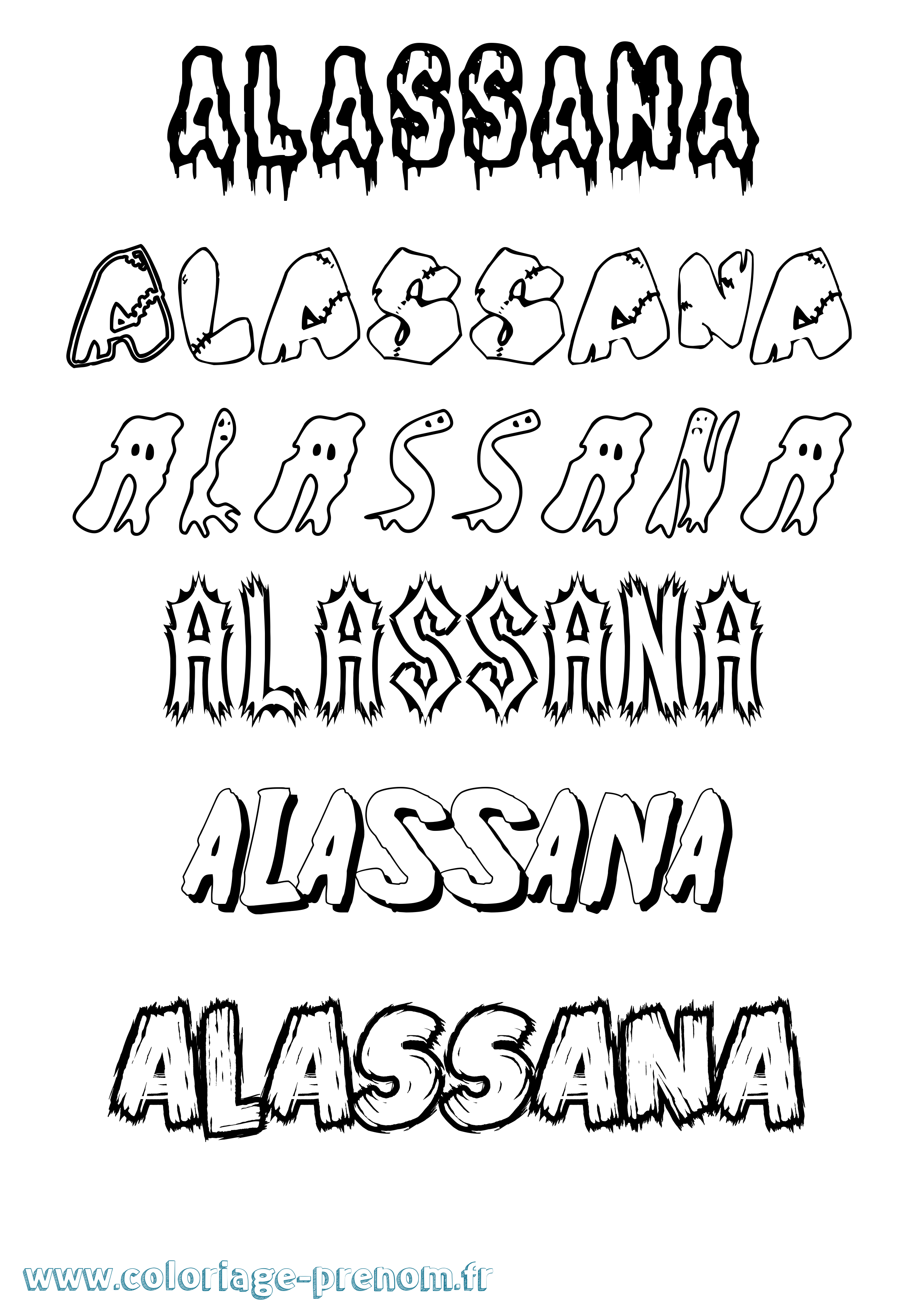 Coloriage prénom Alassana Frisson