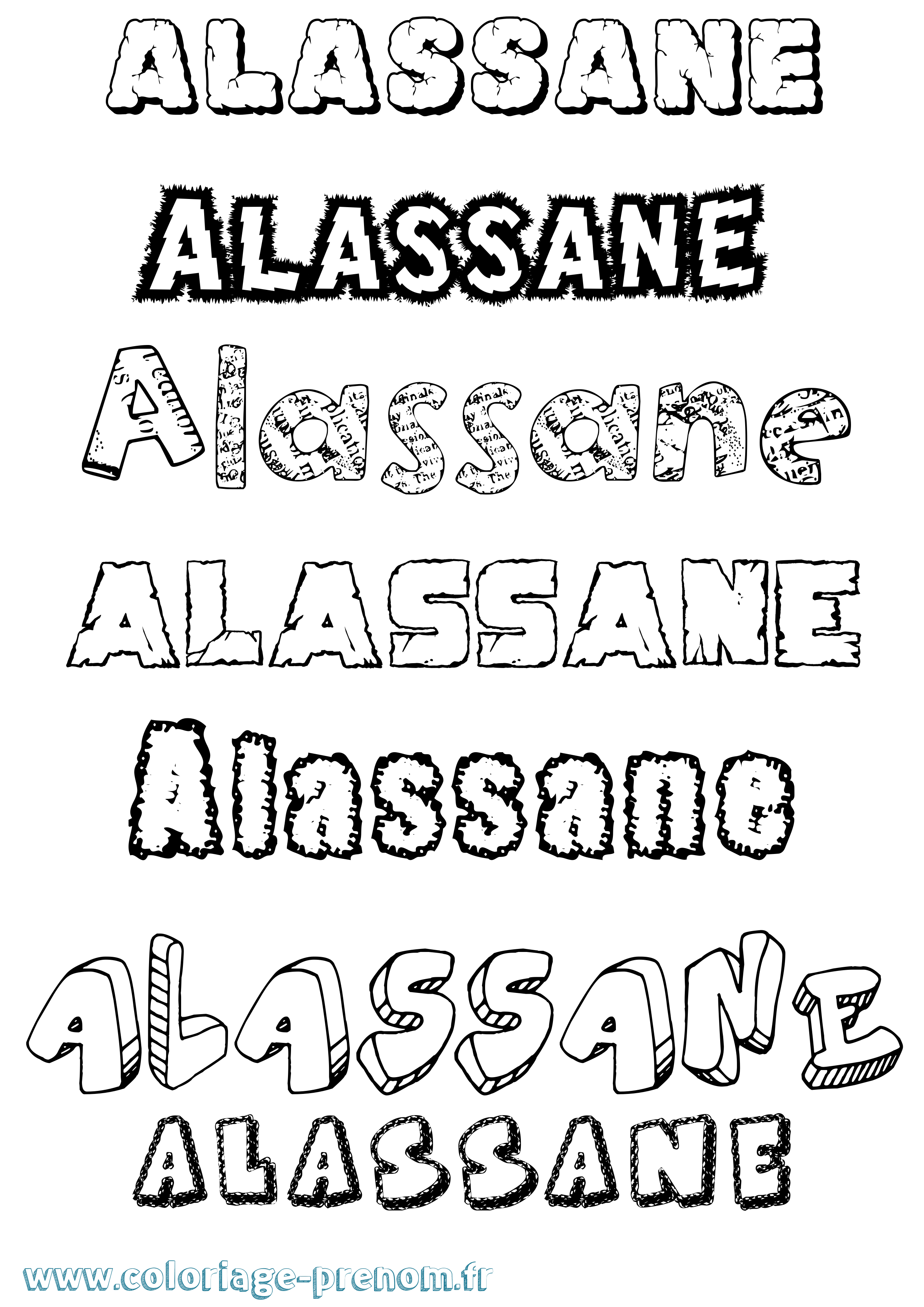 Coloriage prénom Alassane Destructuré