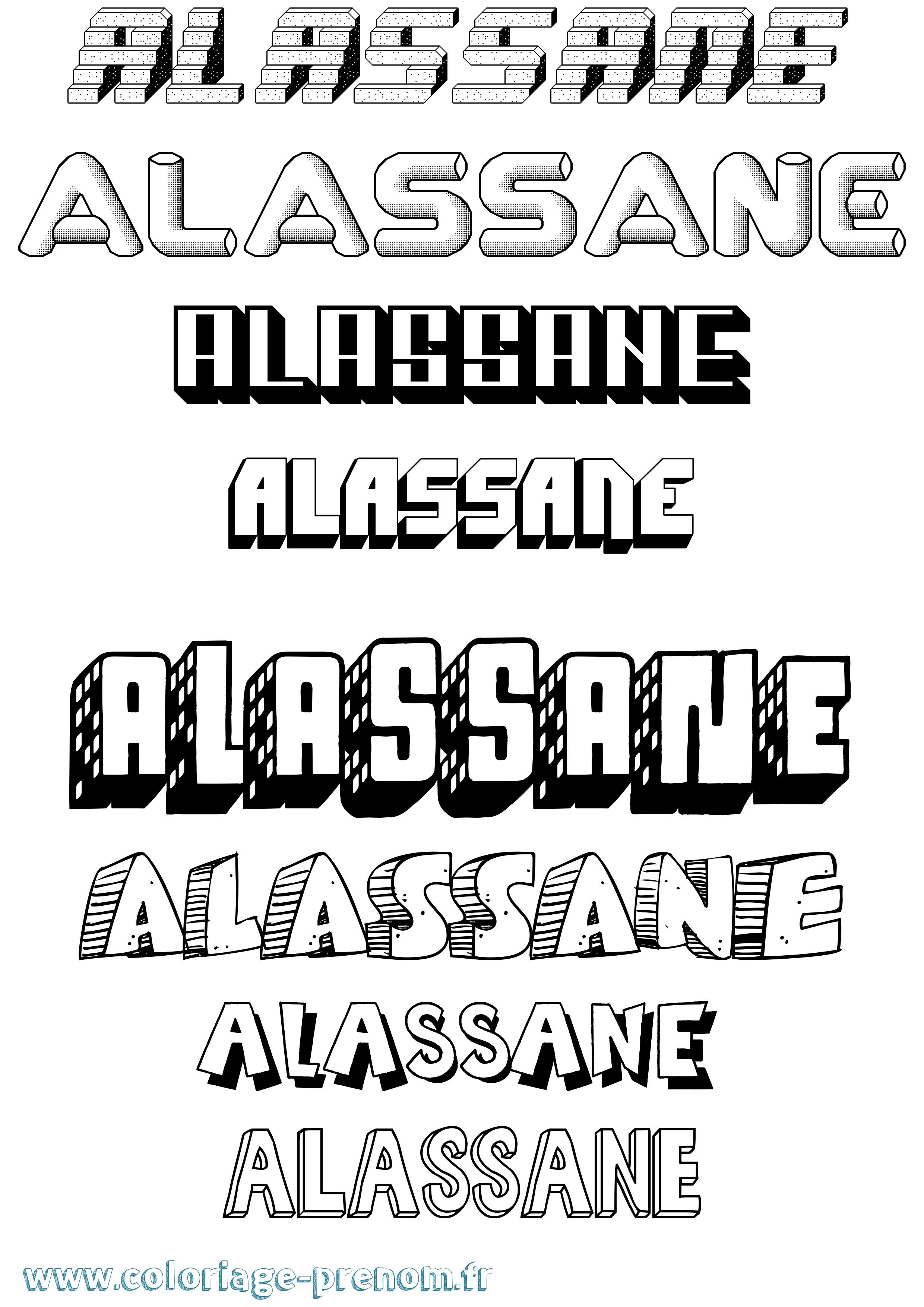 Coloriage prénom Alassane Effet 3D