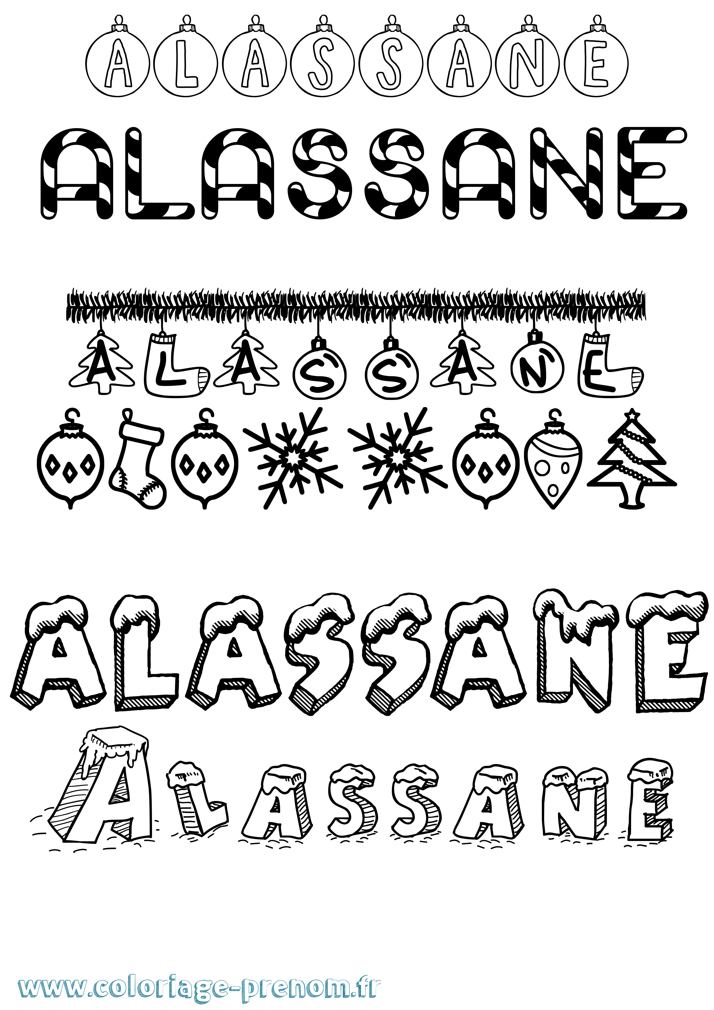 Coloriage prénom Alassane Noël
