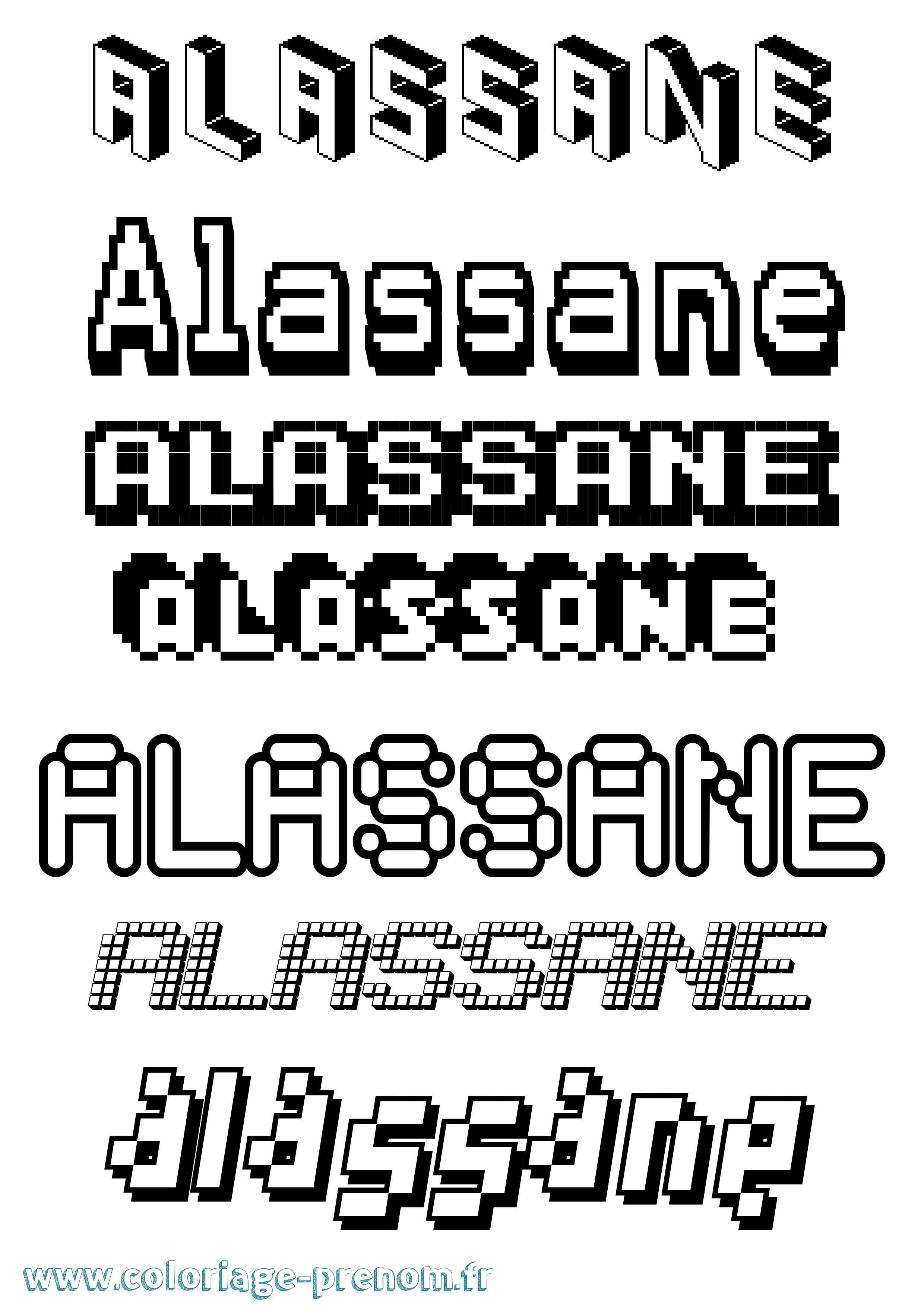 Coloriage prénom Alassane Pixel