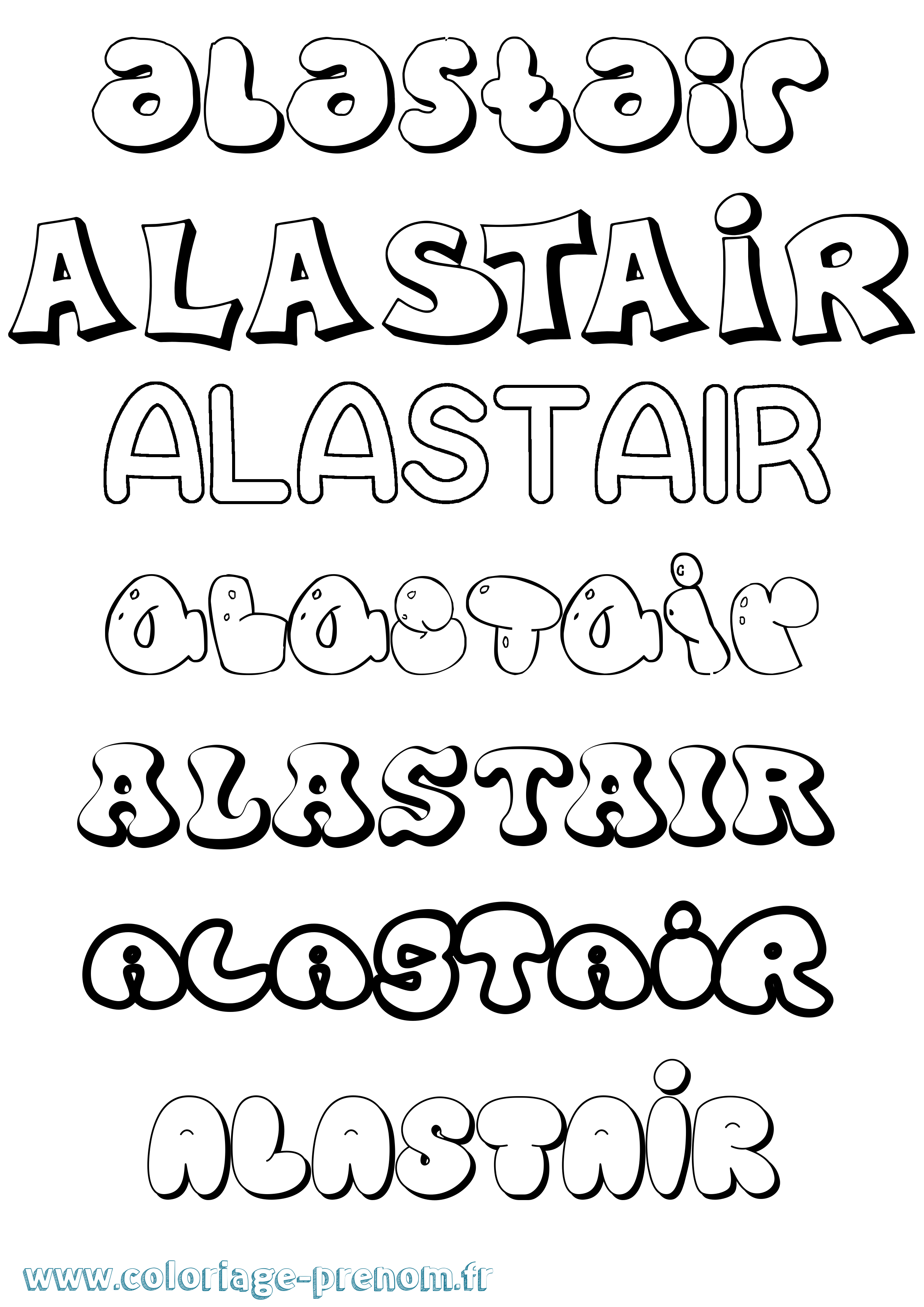 Coloriage prénom Alastair Bubble