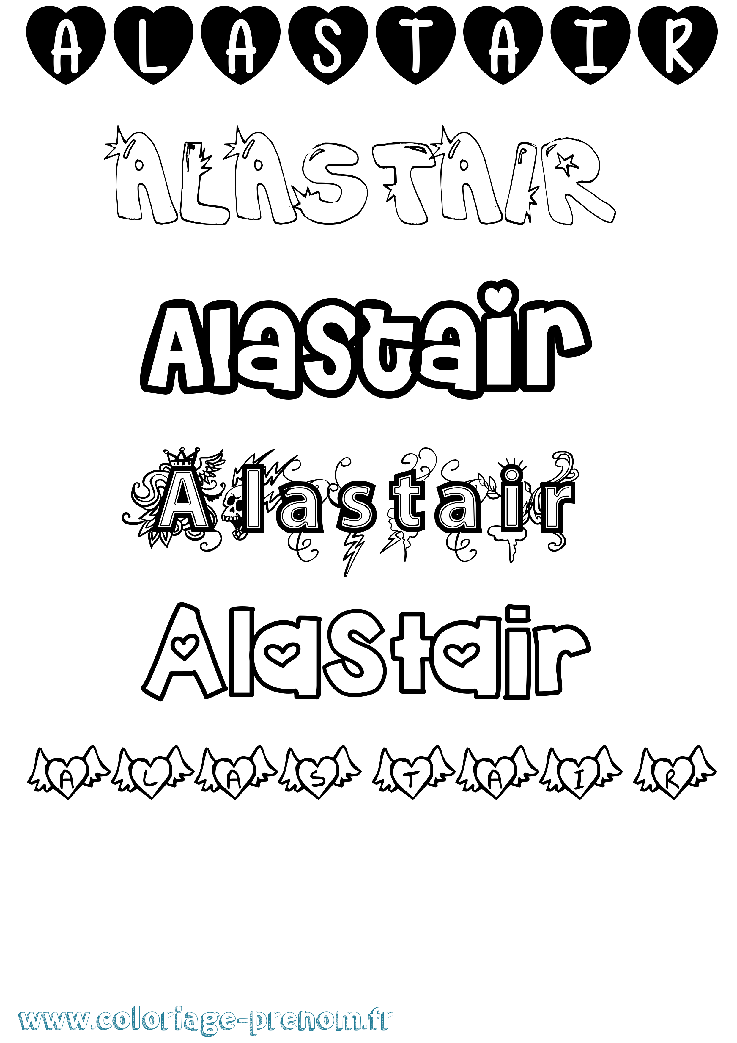 Coloriage prénom Alastair Girly