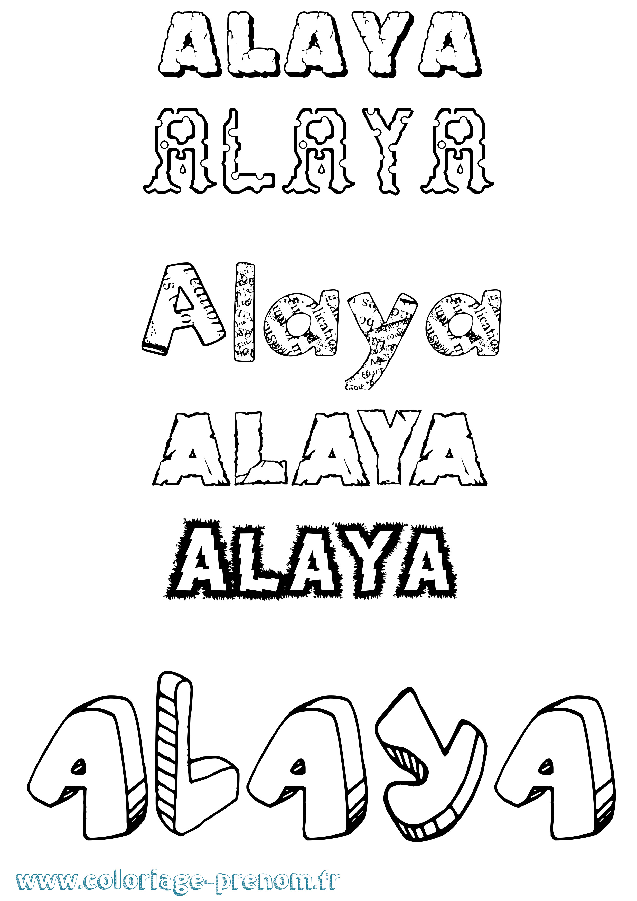 Coloriage prénom Alaya Destructuré