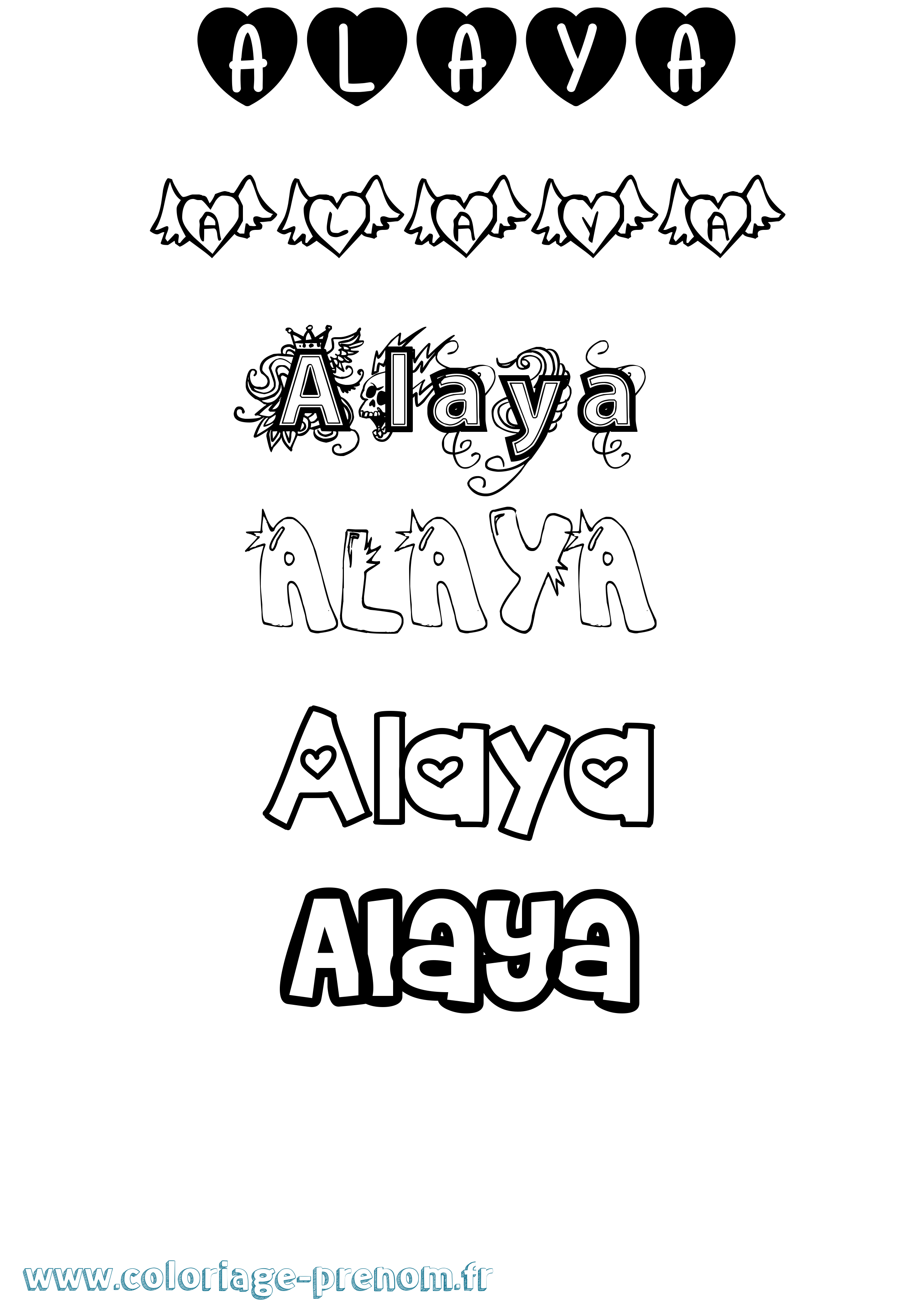 Coloriage prénom Alaya Girly