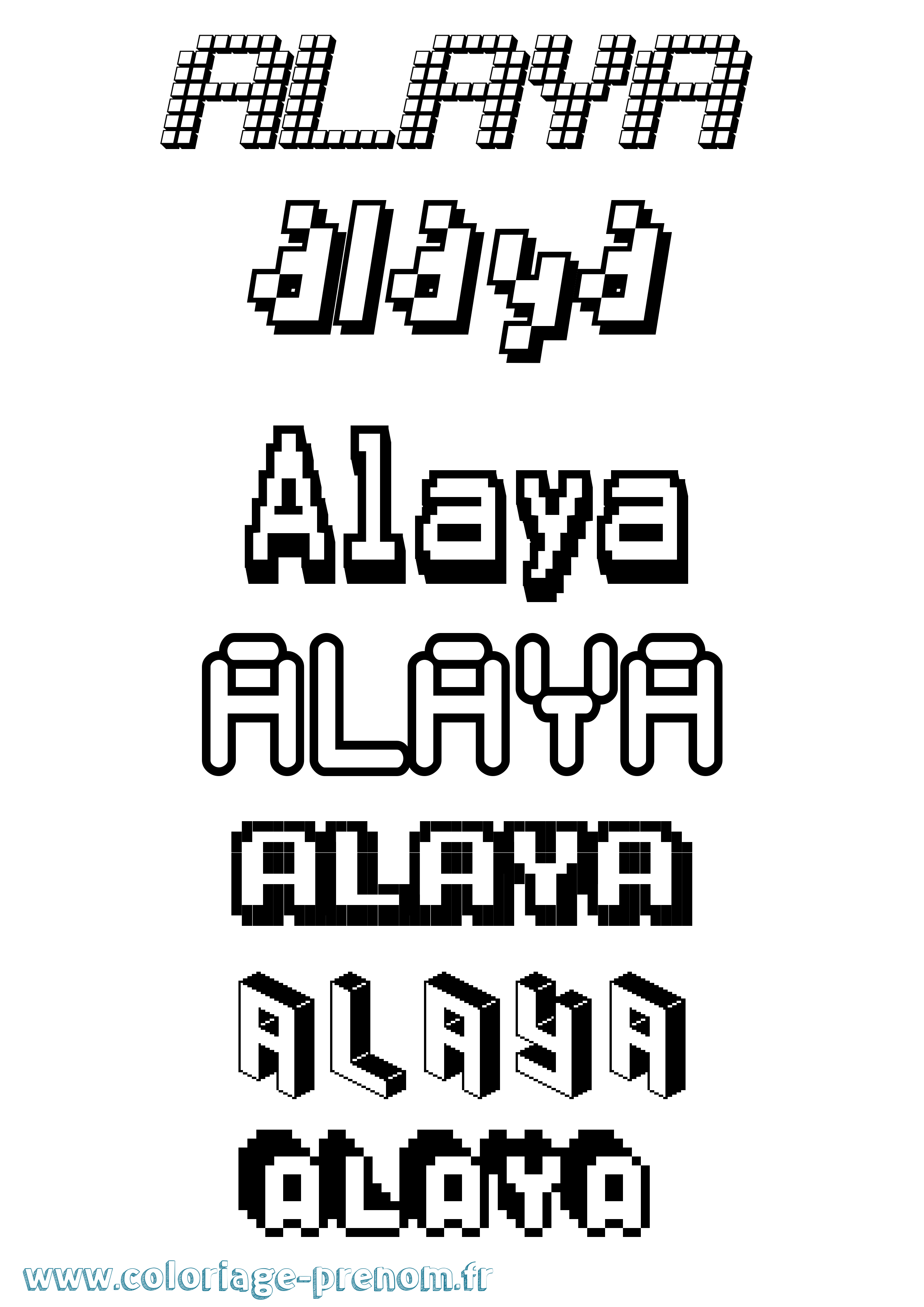 Coloriage prénom Alaya Pixel