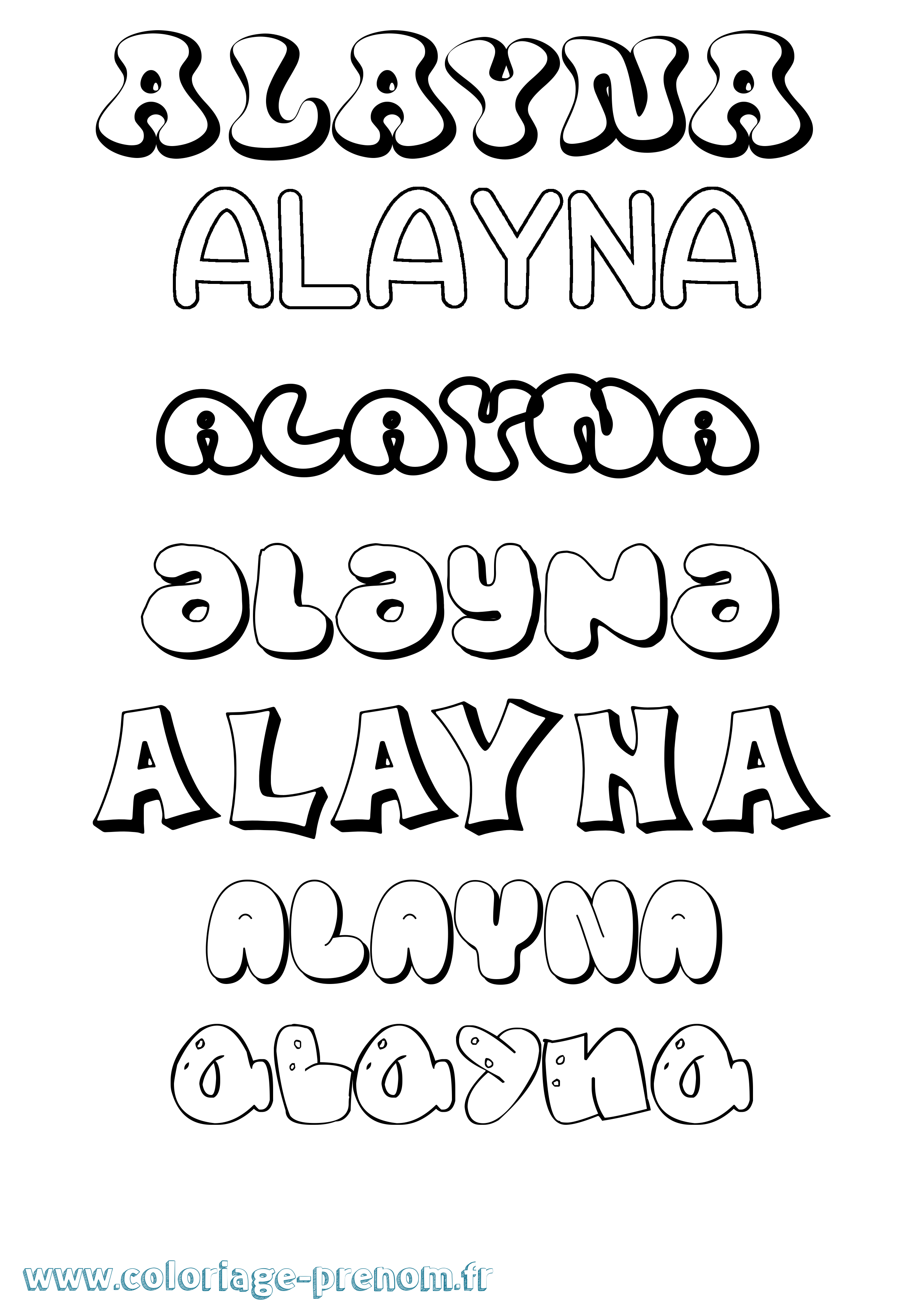 Coloriage Alayna Bubble Coloriage prénom Alayna Bubble