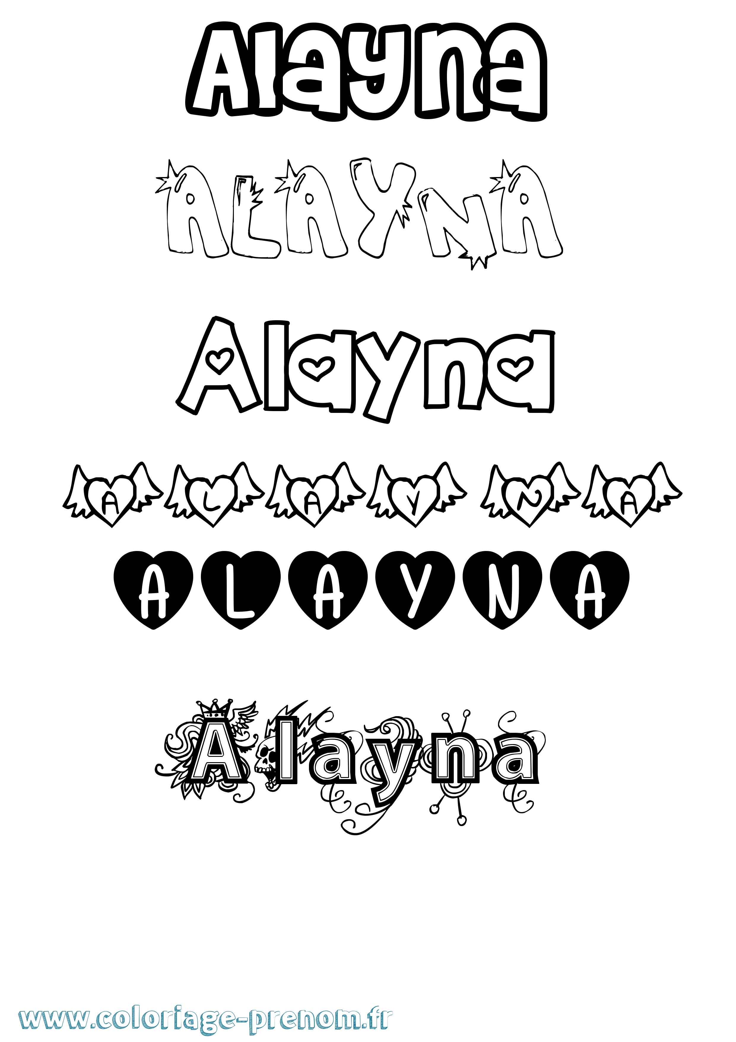 Coloriage Alayna Girly Coloriage prénom Alayna Girly