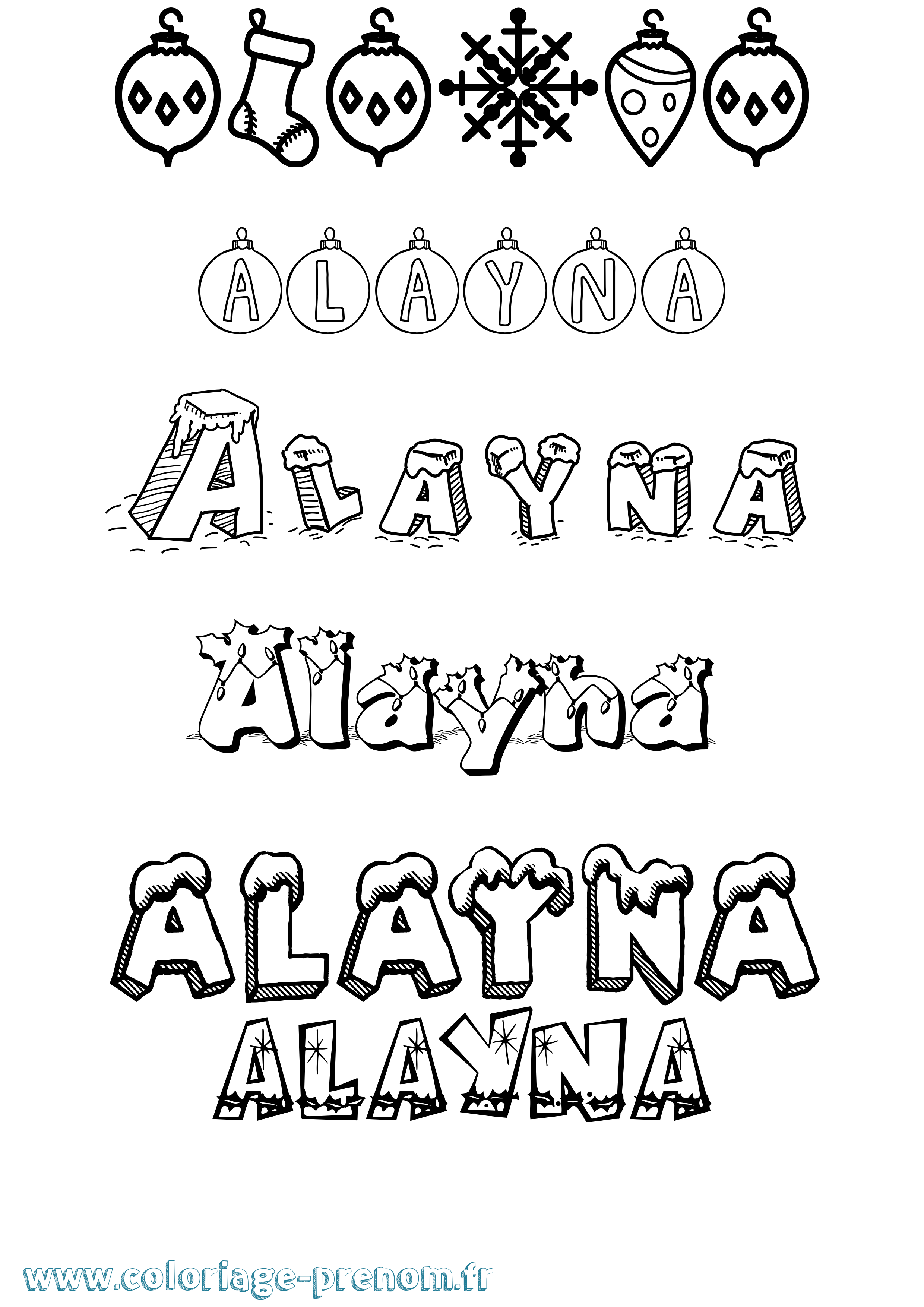 Coloriage Alayna Noël Coloriage prénom Alayna Noël