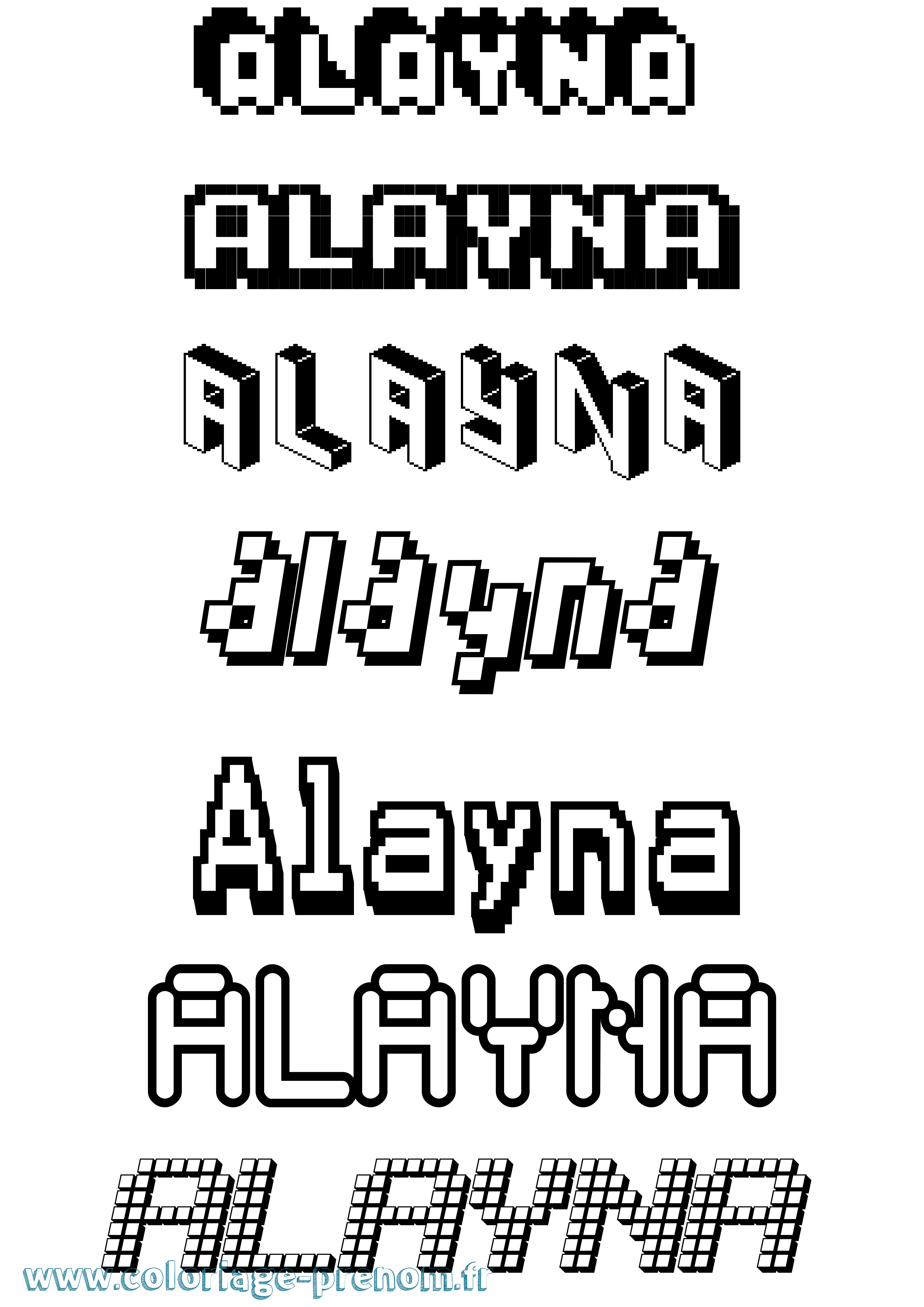 Coloriage prénom Alayna Pixel