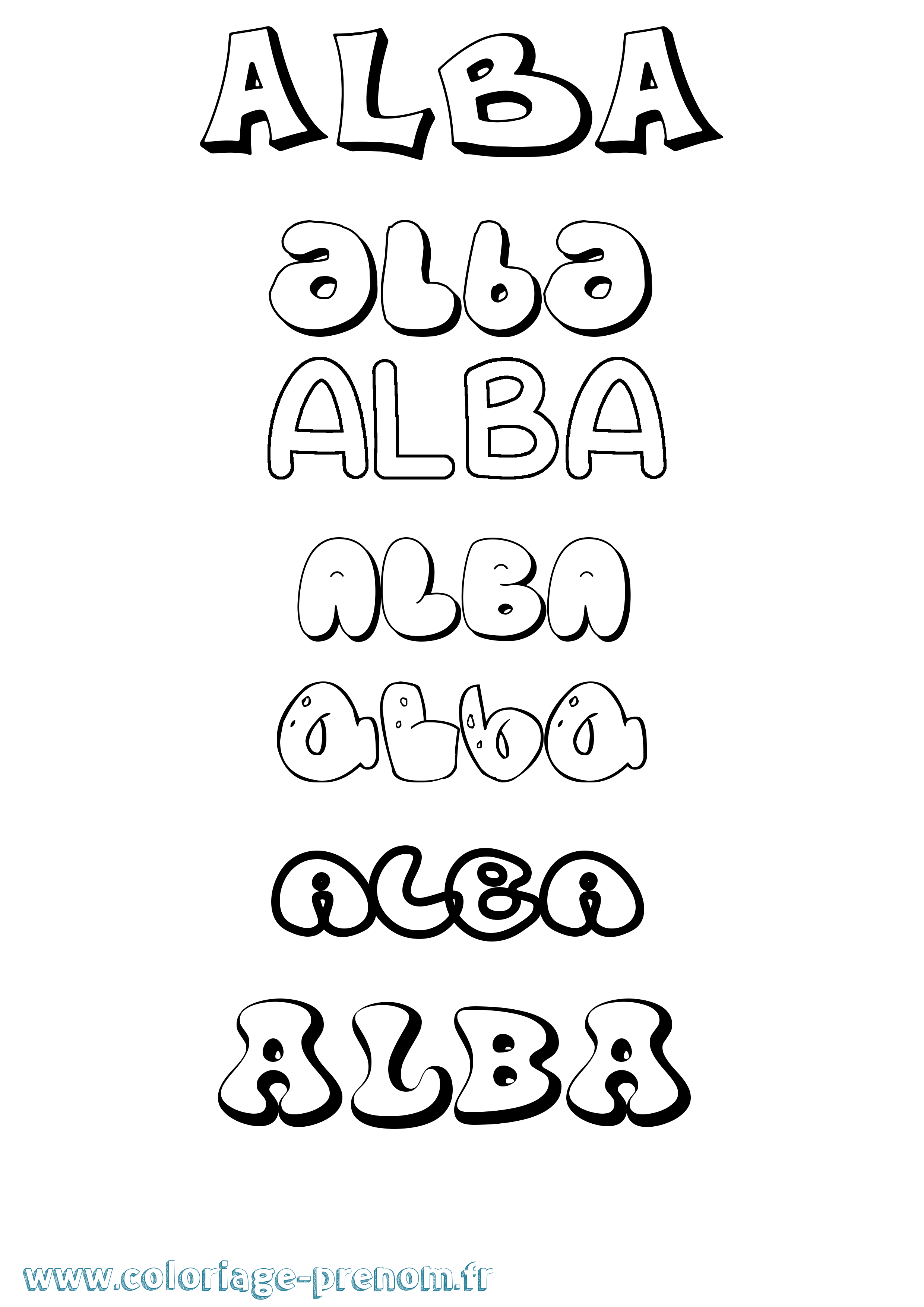 Coloriage prénom Alba Bubble
