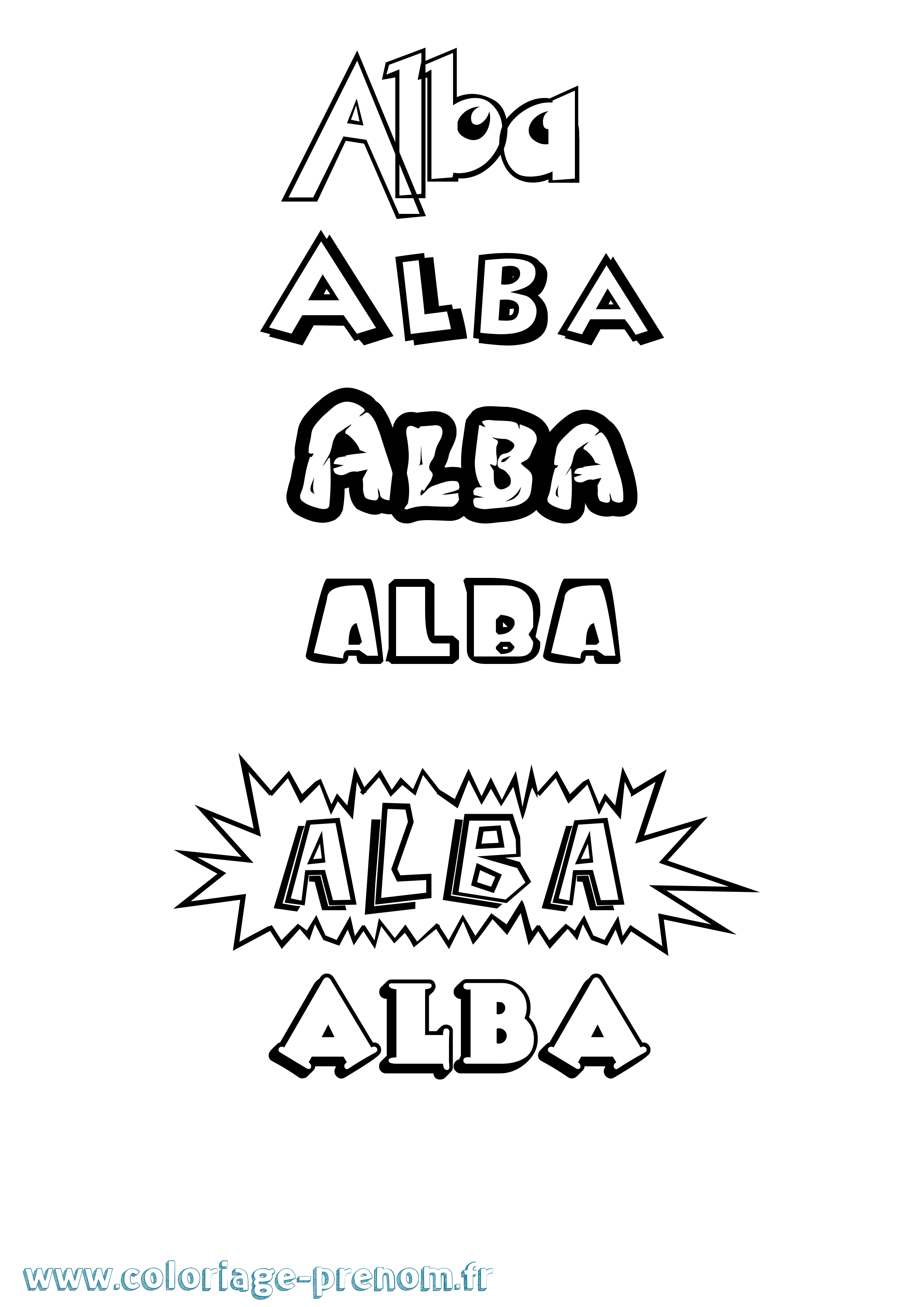 Coloriage prénom Alba Dessin Animé