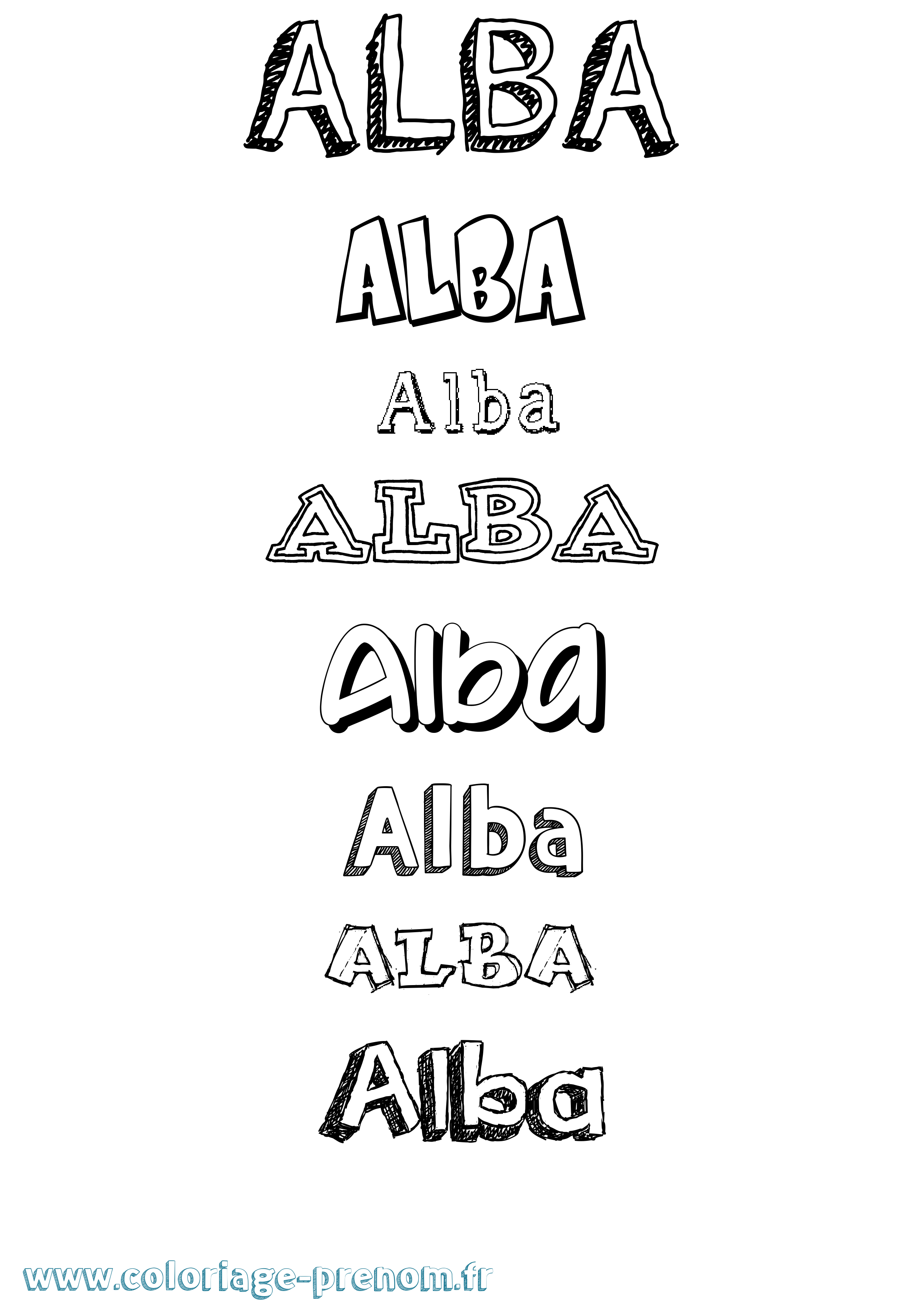 Coloriage prénom Alba Dessiné