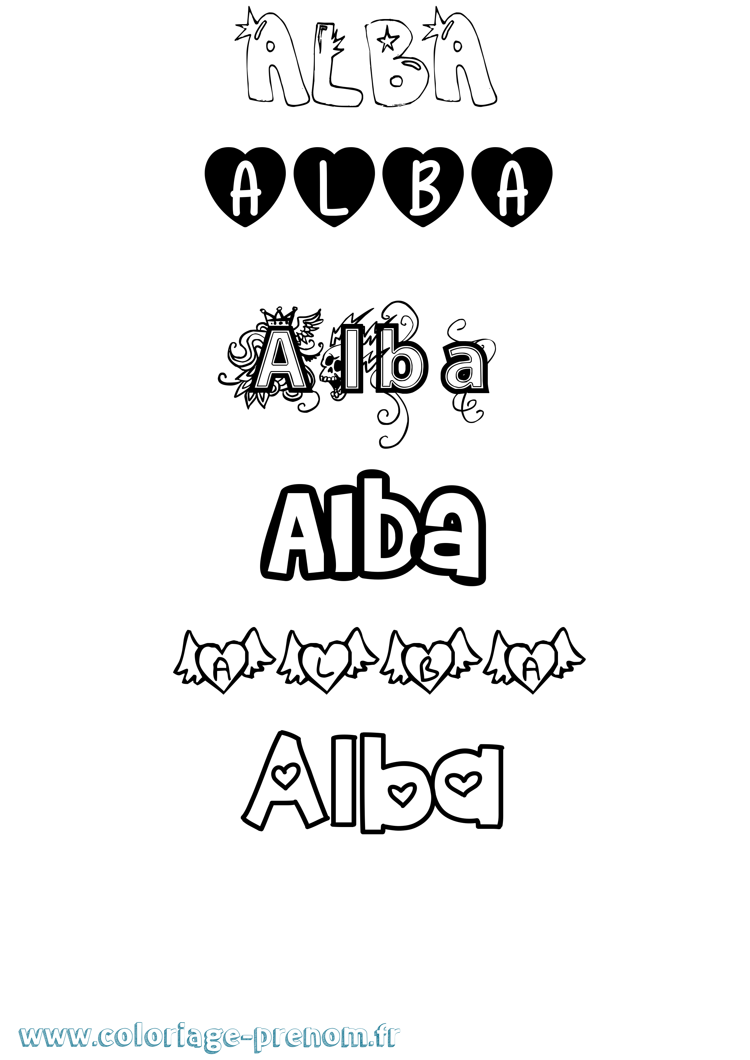 Coloriage prénom Alba Girly