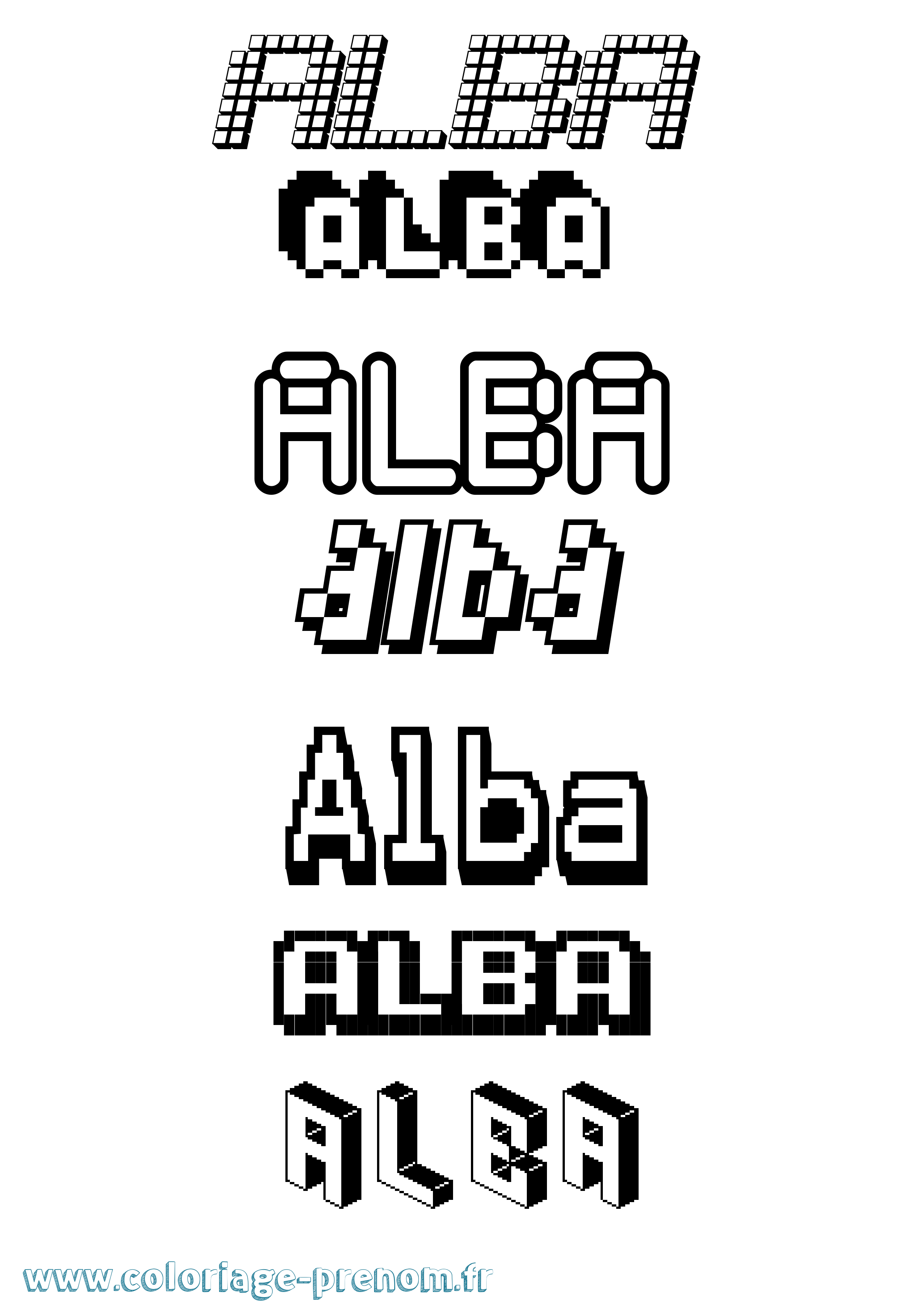 Coloriage prénom Alba Pixel
