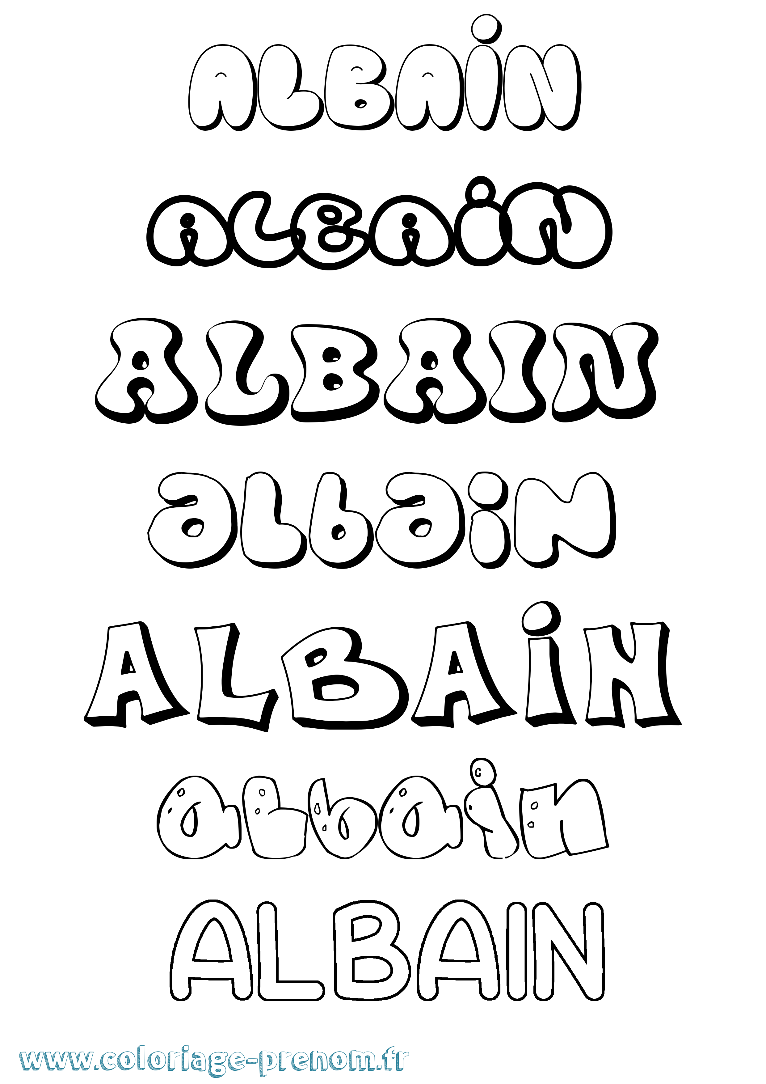 Coloriage prénom Albain Bubble