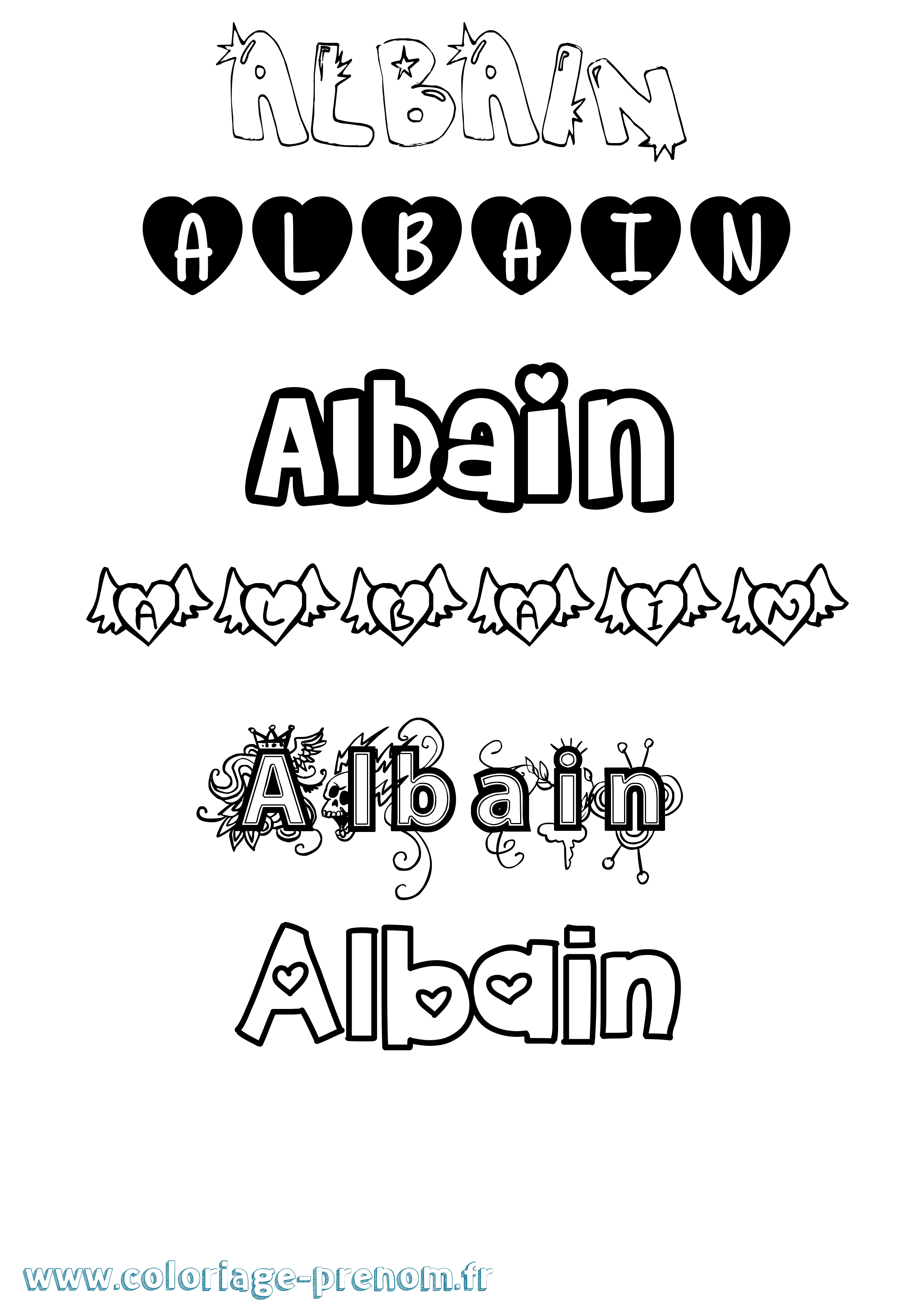 Coloriage prénom Albain Girly