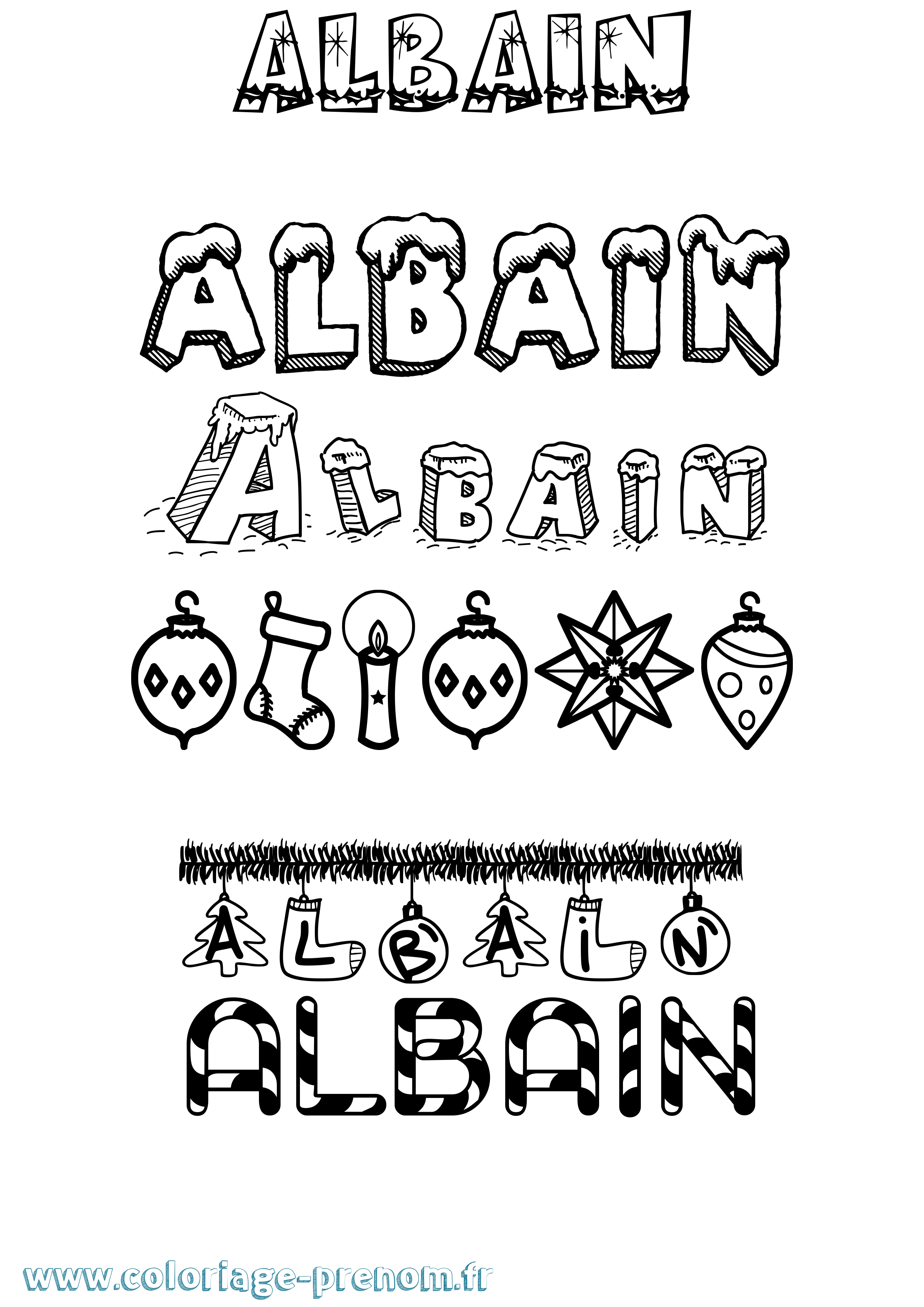 Coloriage Albain Noël Coloriage prénom Albain Noël