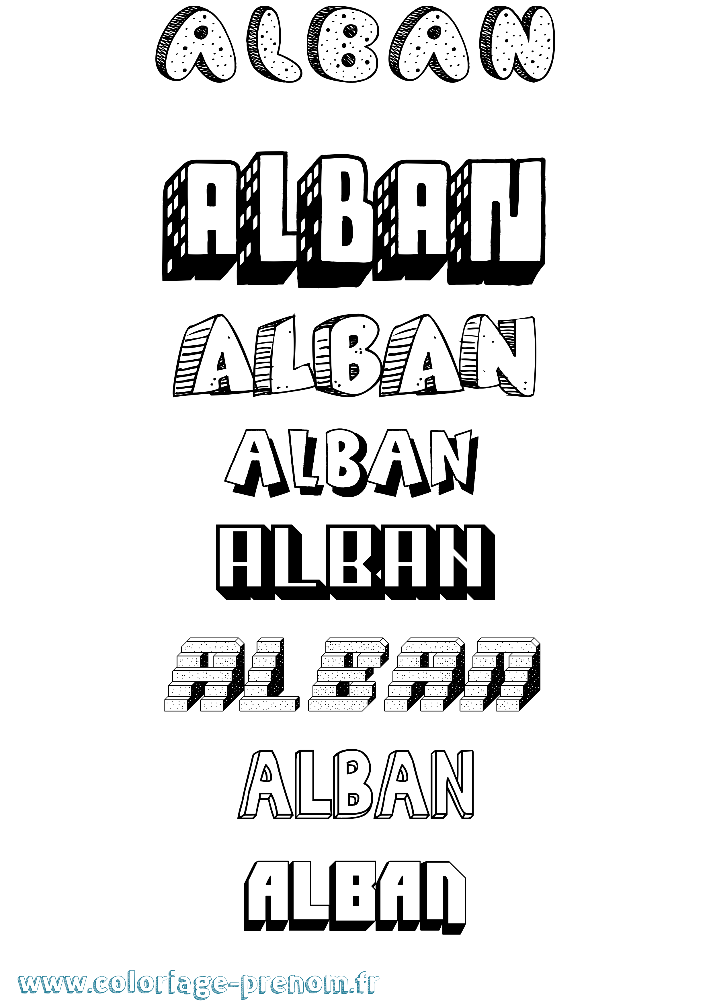 Coloriage prénom Alban Effet 3D