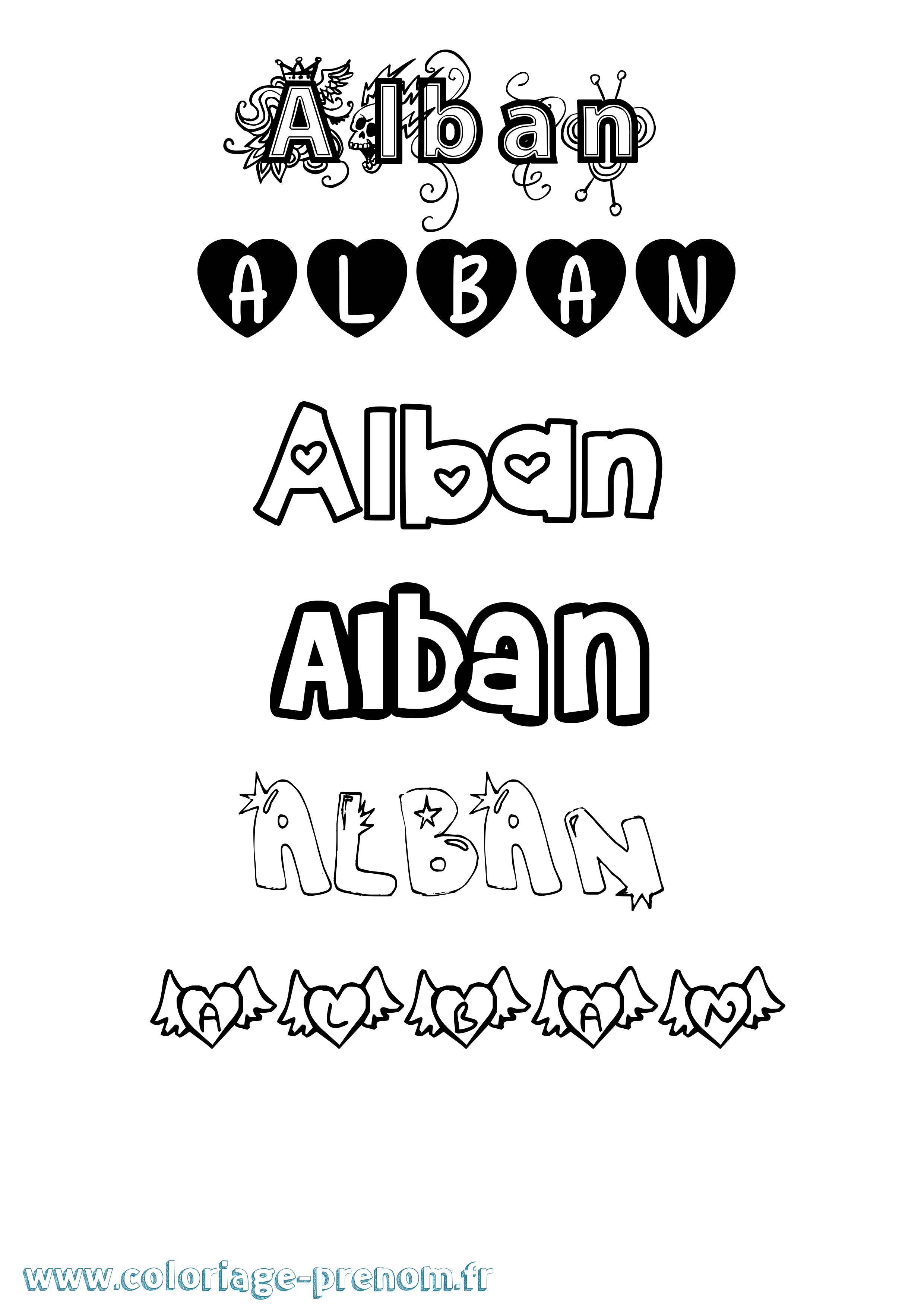 Coloriage prénom Alban Girly