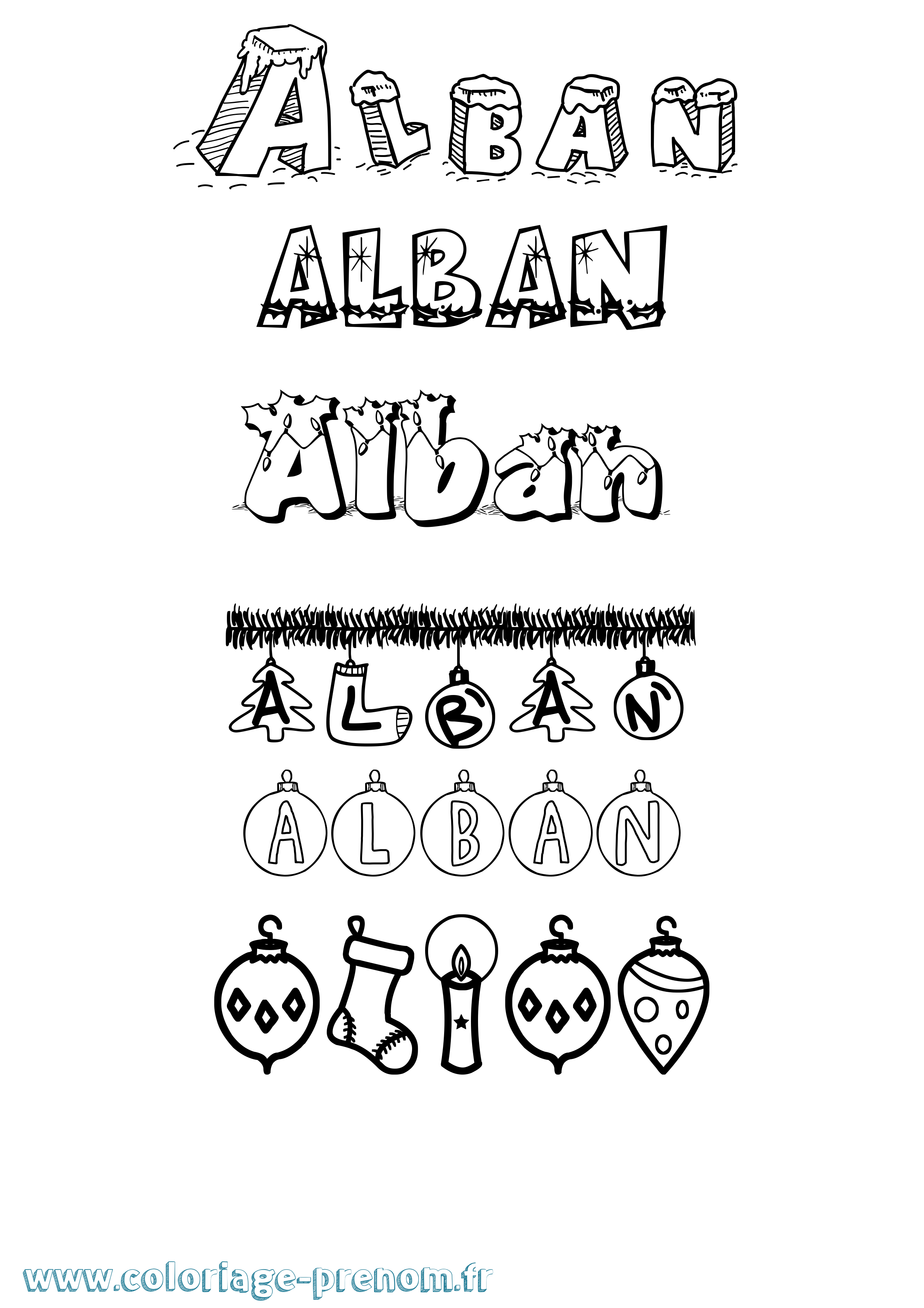 Coloriage prénom Alban Noël