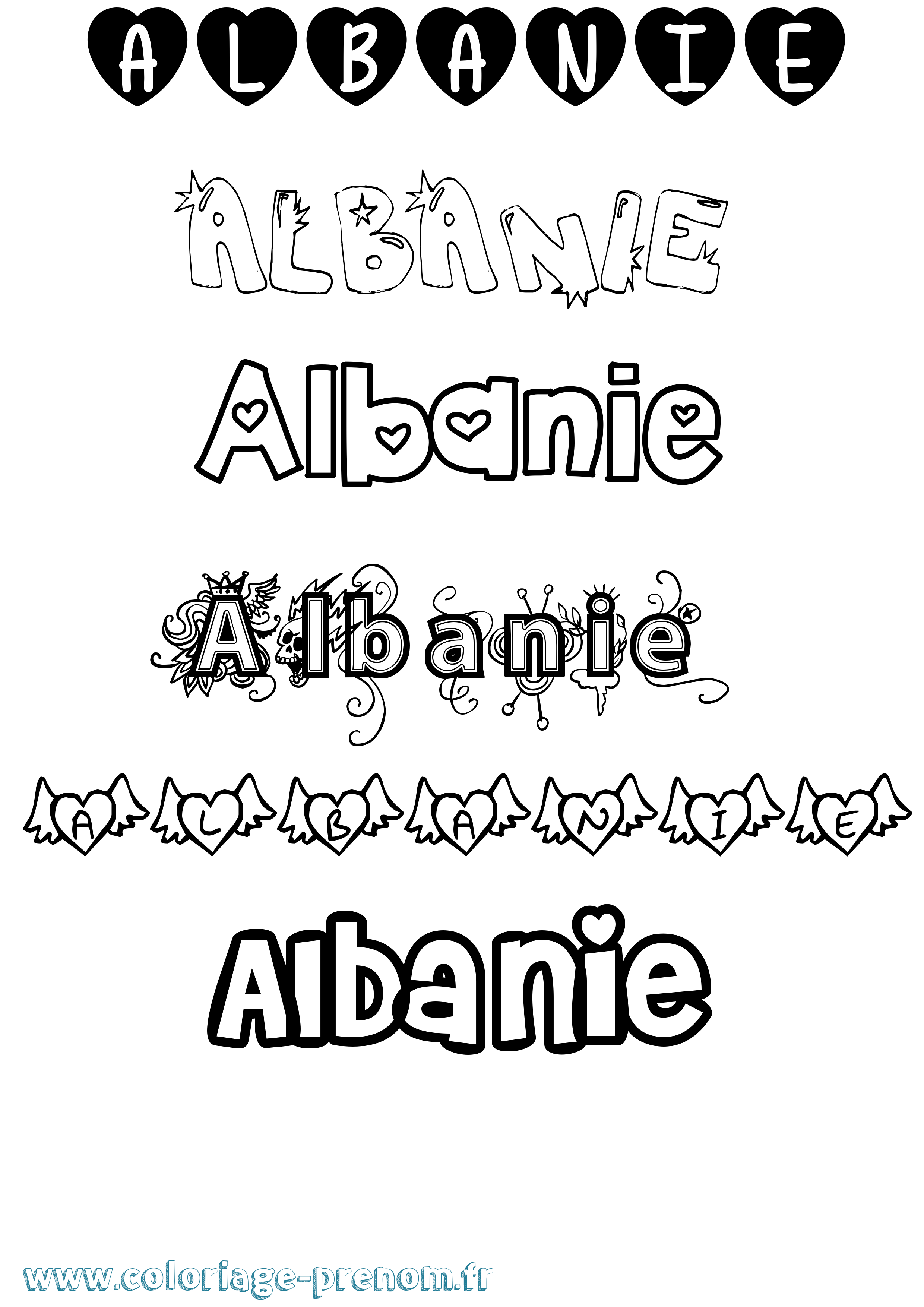 Coloriage prénom Albanie Girly