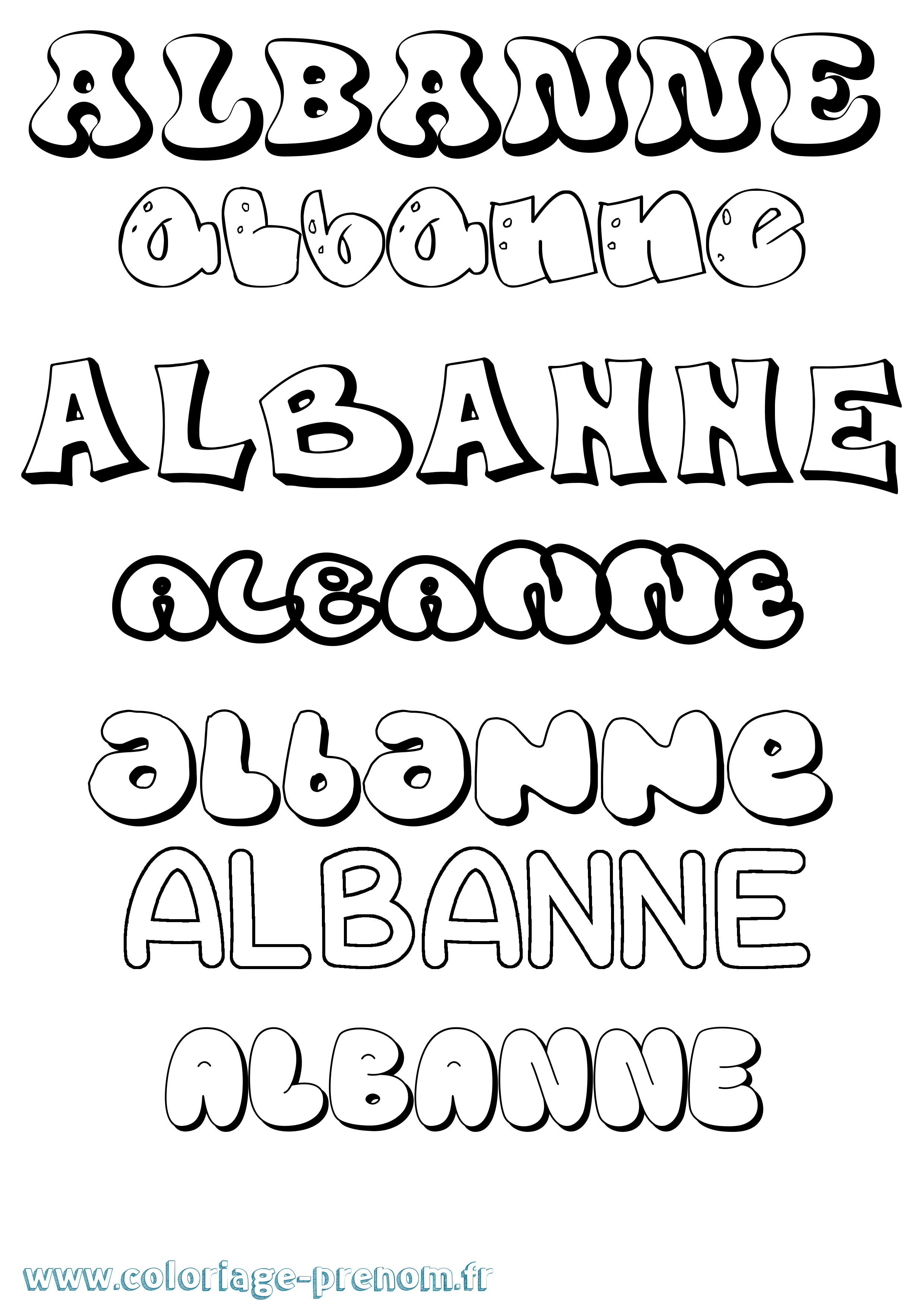 Coloriage prénom Albanne Bubble