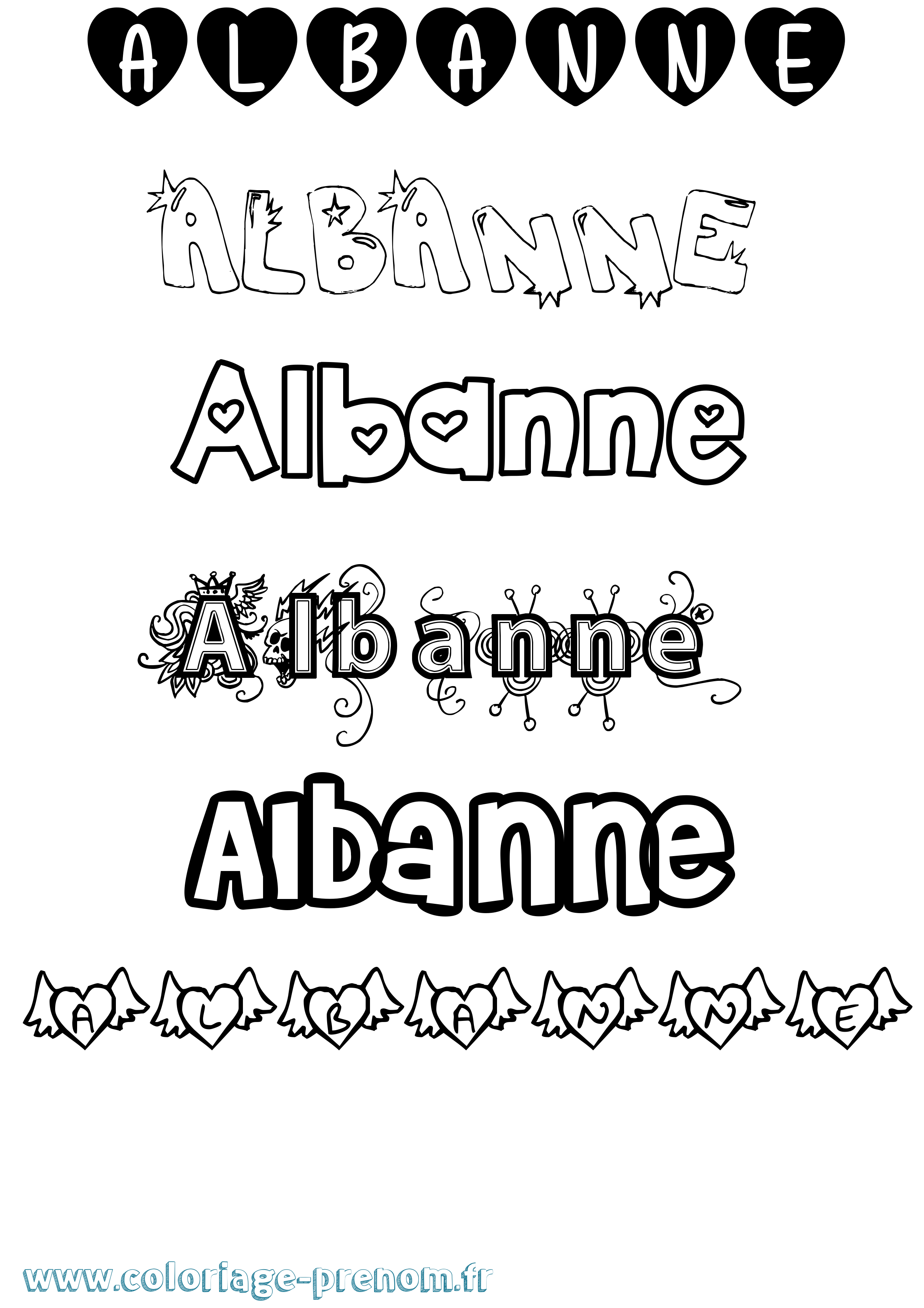Coloriage prénom Albanne Girly