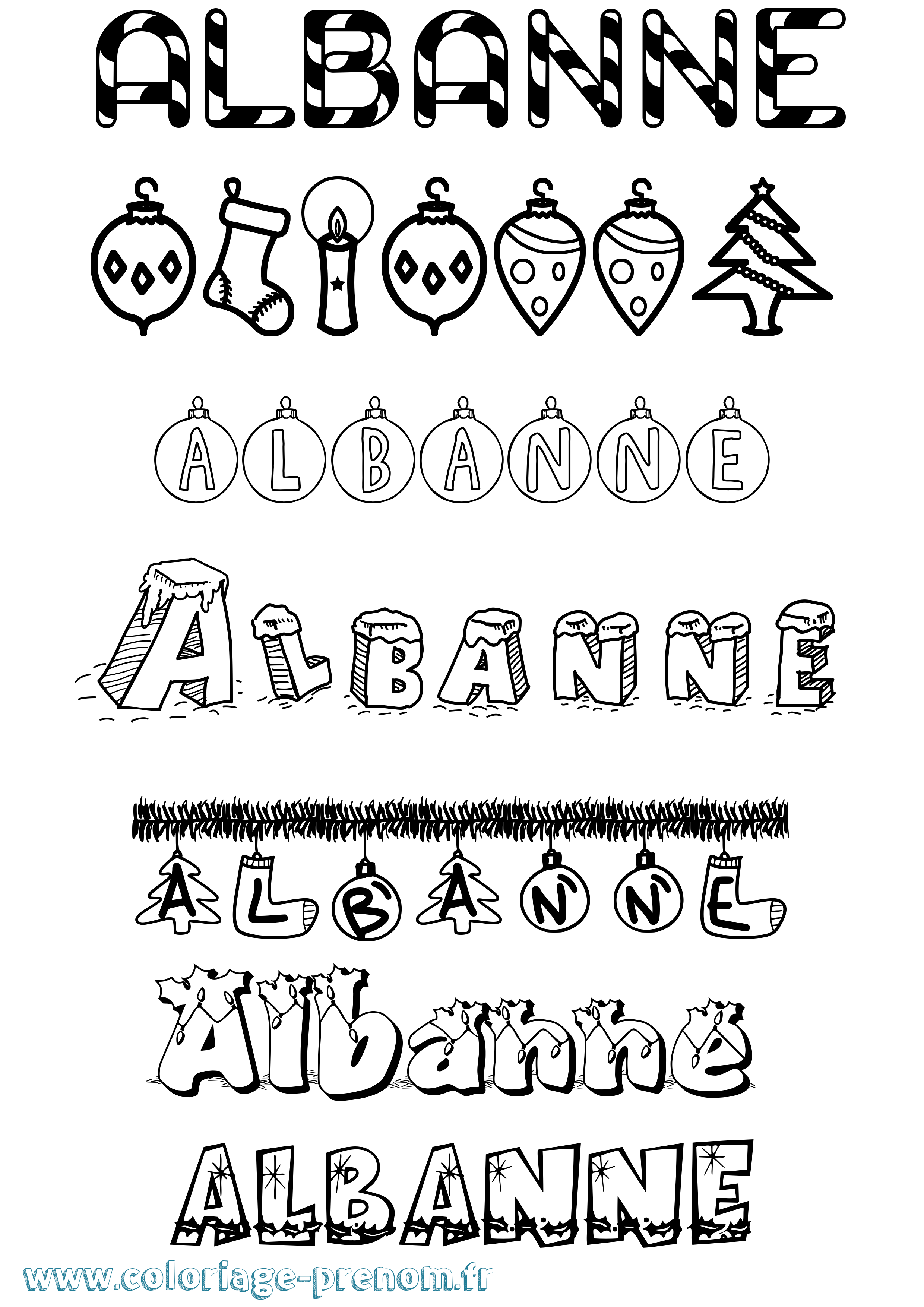 Coloriage prénom Albanne Noël