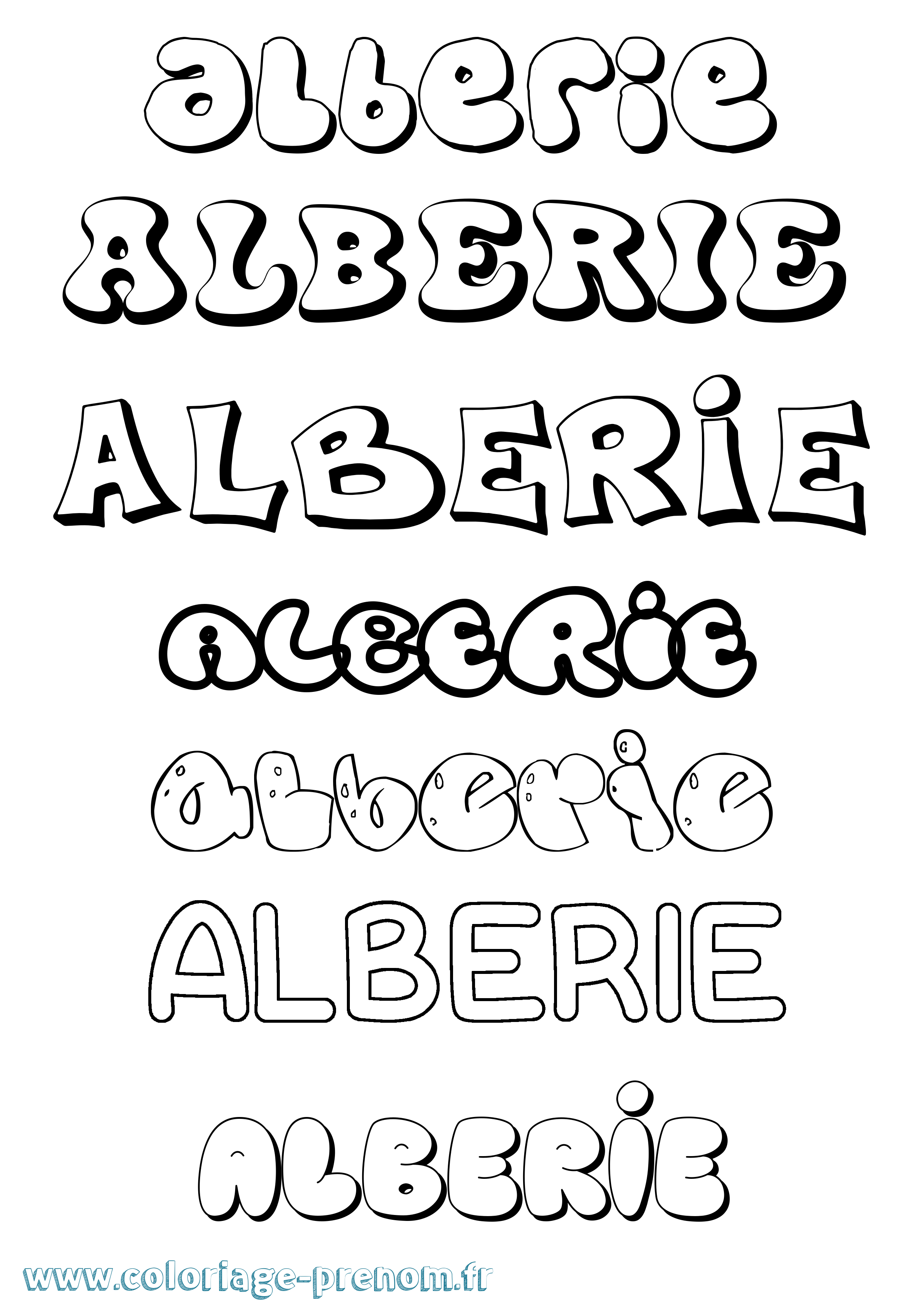 Coloriage prénom Alberie Bubble
