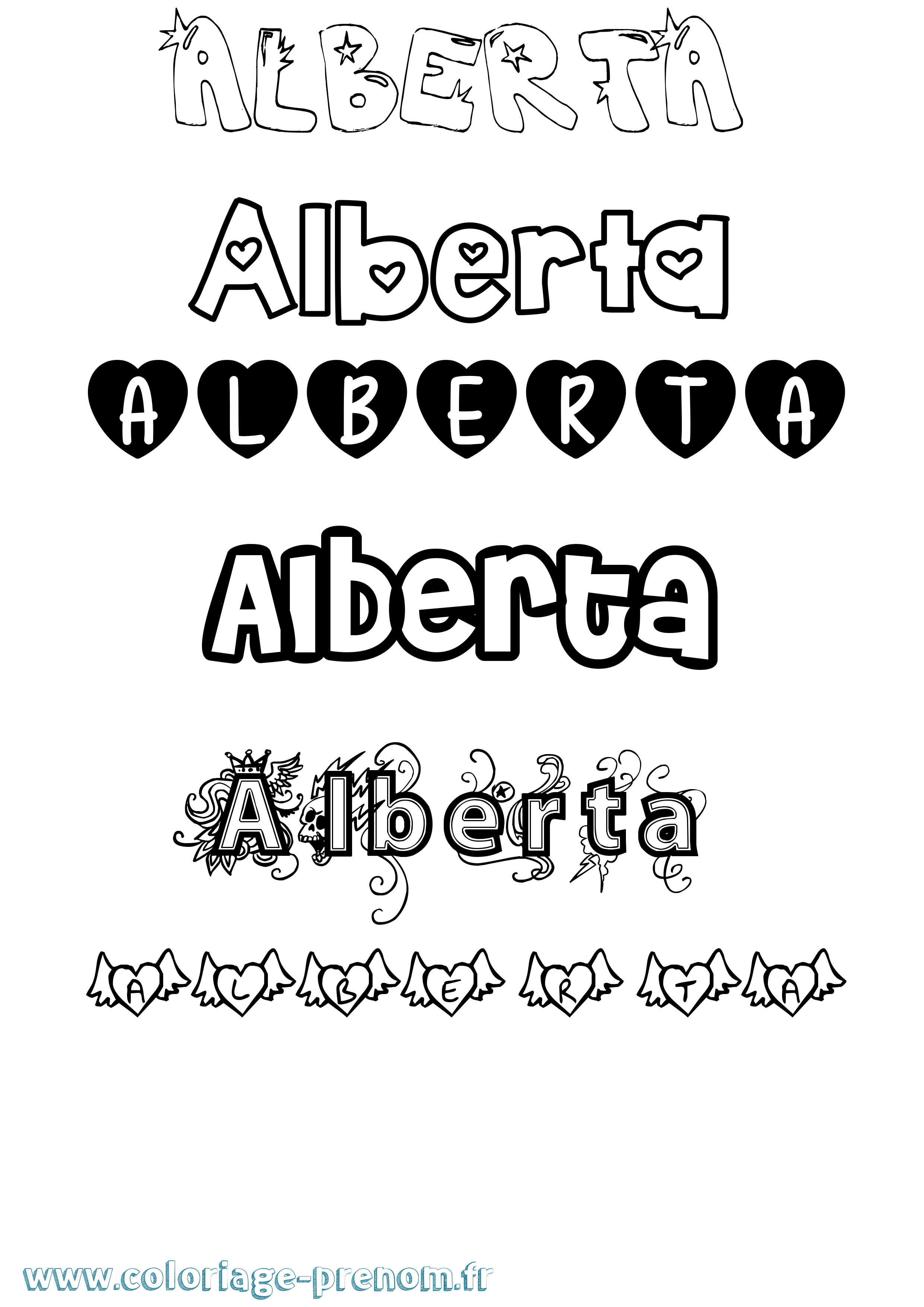 Coloriage prénom Alberta Girly