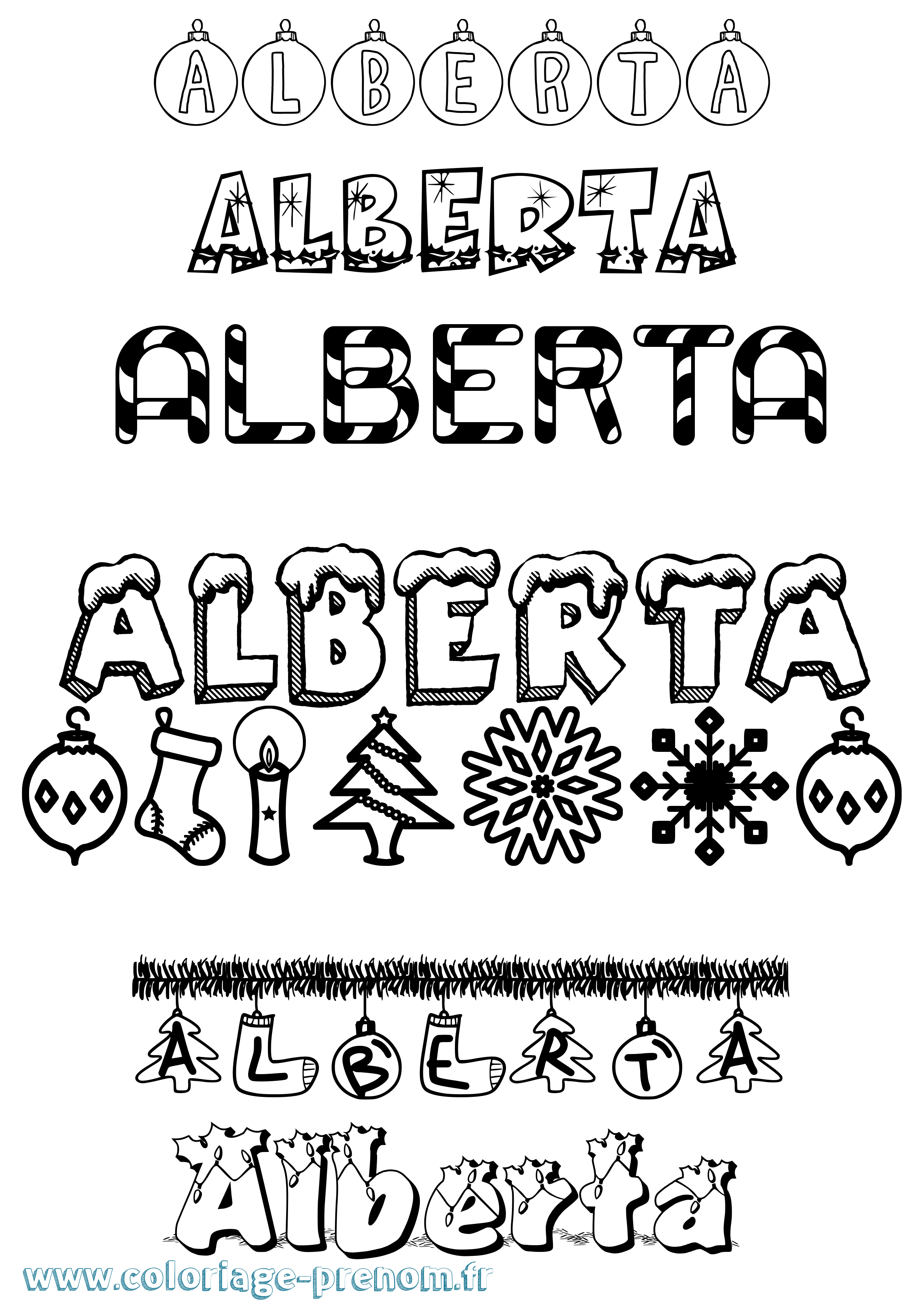 Coloriage prénom Alberta Noël