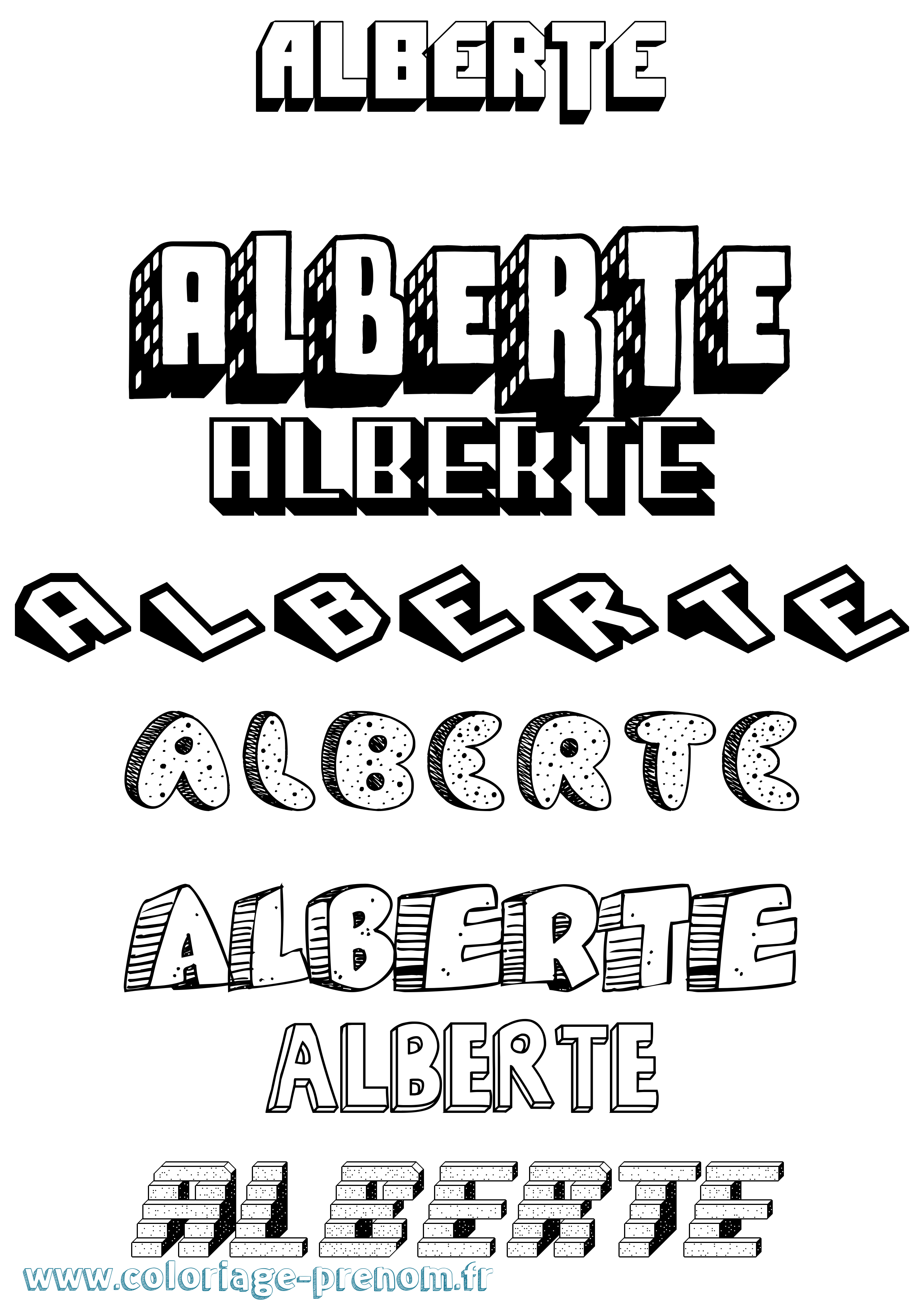 Coloriage Alberte Effet 3D Coloriage prénom Alberte Effet 3D